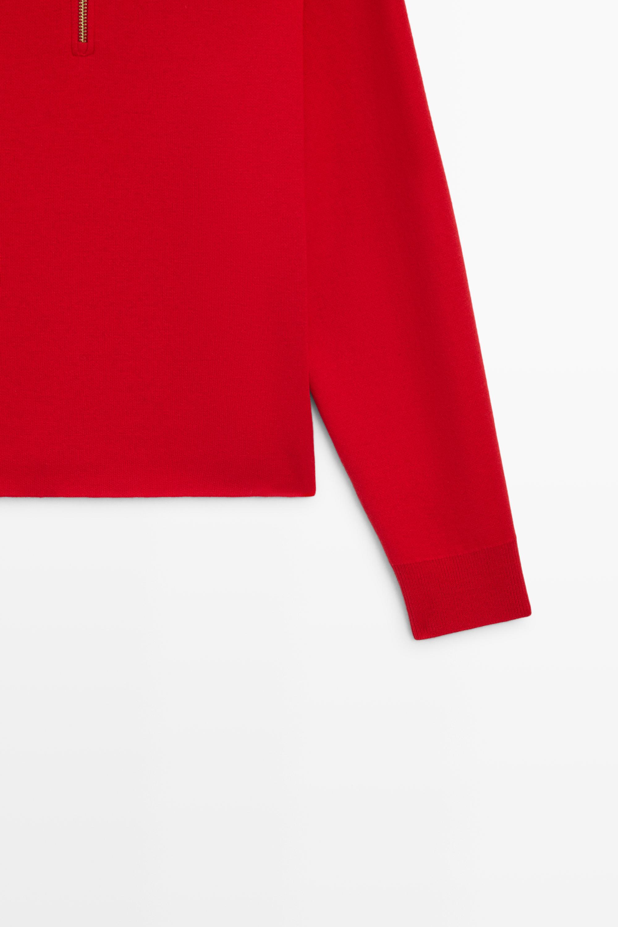 Cotton blend quarter-zip knit polo sweater — RED