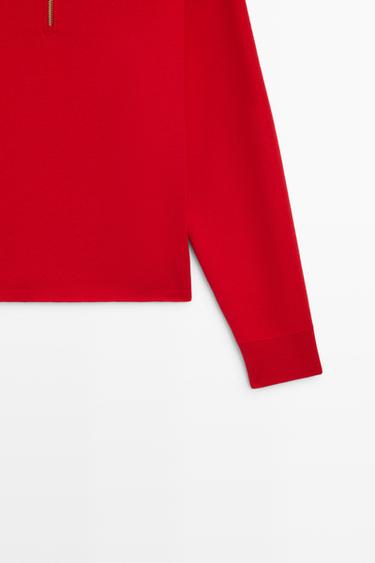 Cotton knit polo sweater with quarter-zip collar — RED 7