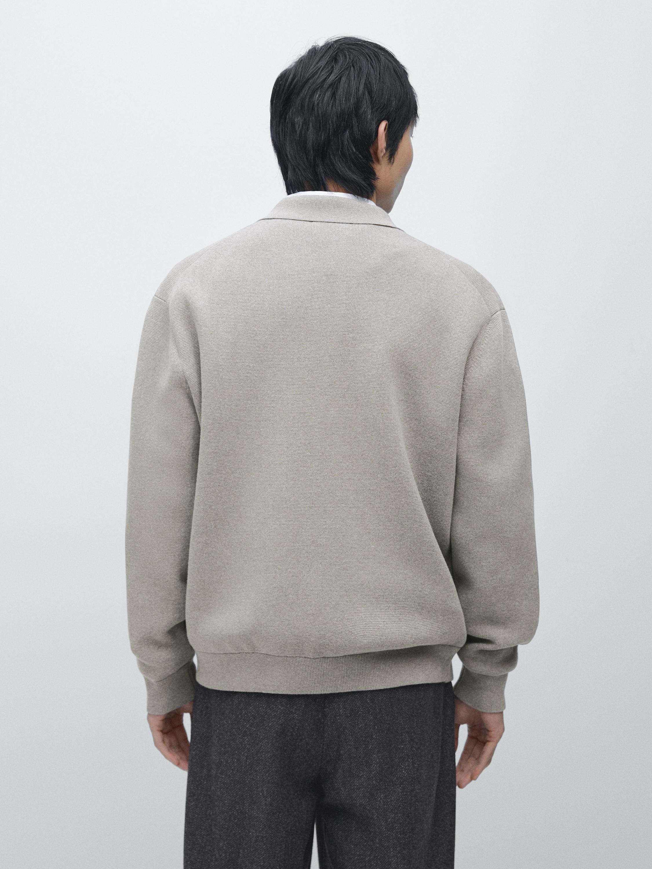 100% cotton knit cardigan with polo collar — APPLE GREEN