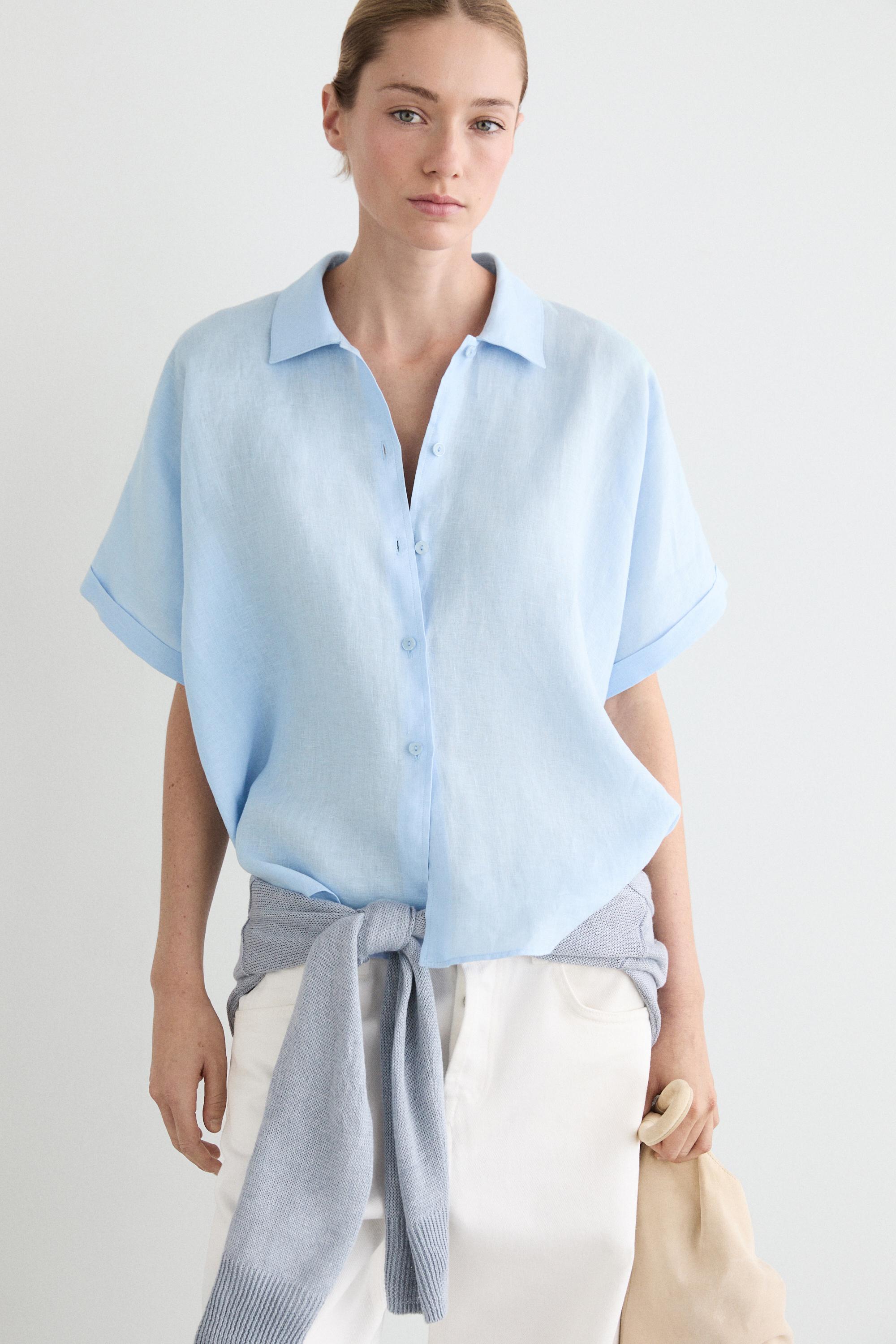 100% linen short sleeve shirt Sky Blue Shirts | Massimo Dutti 100% linen short sleeve shirt Sky Blue Shirts | Massimo Dutti
