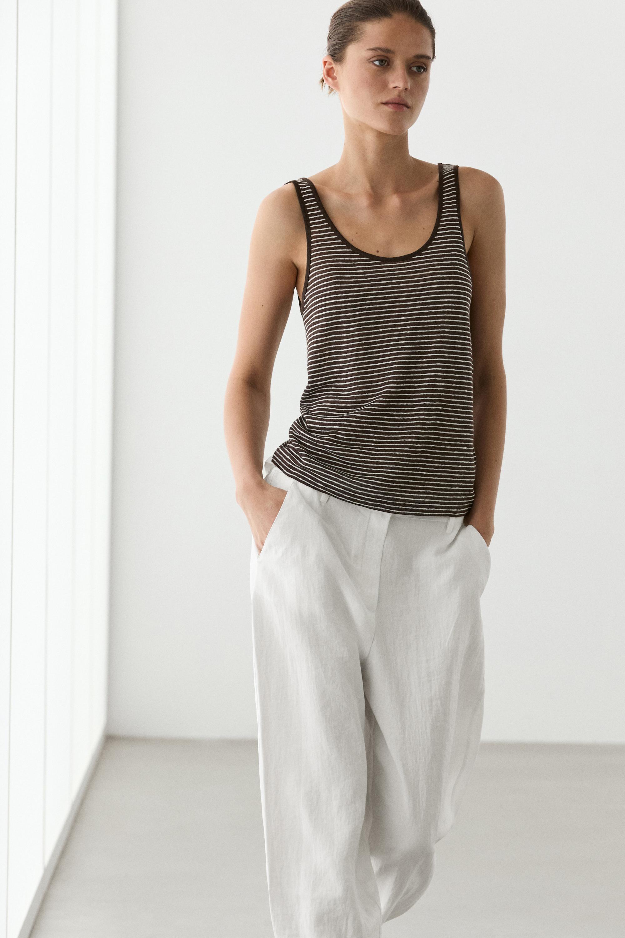 Striped strappy linen top