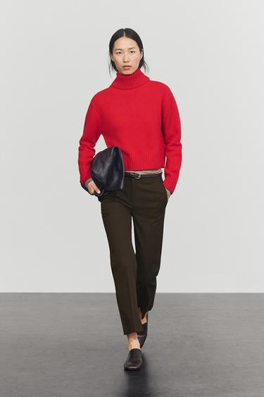 Cropped 100% cashmere knit sweater — RED 1