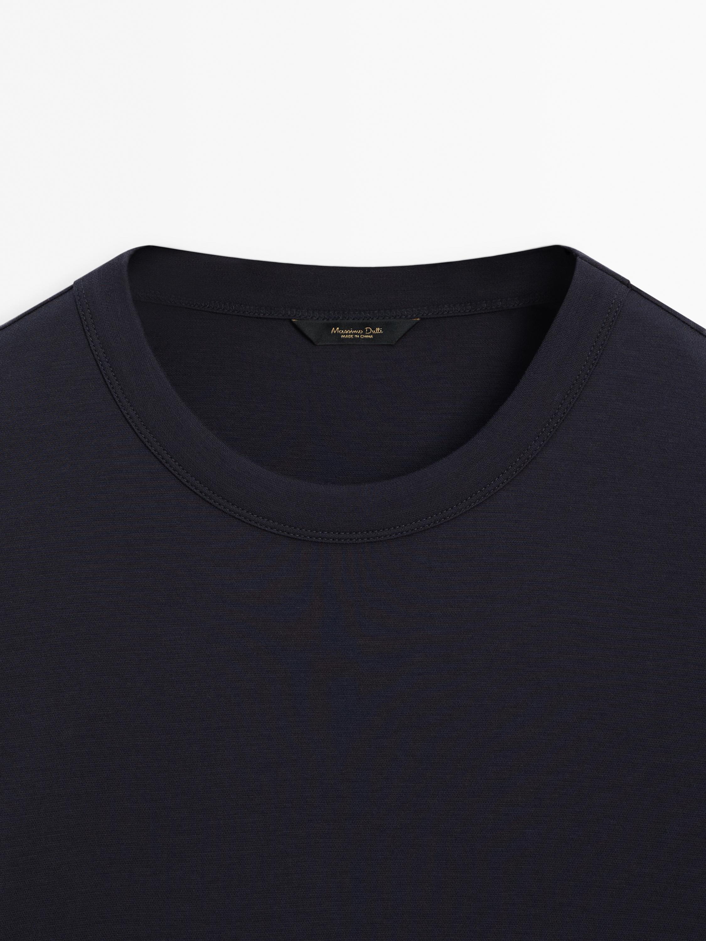Short sleeve cotton and silk T-shirt — NAVY BLUE