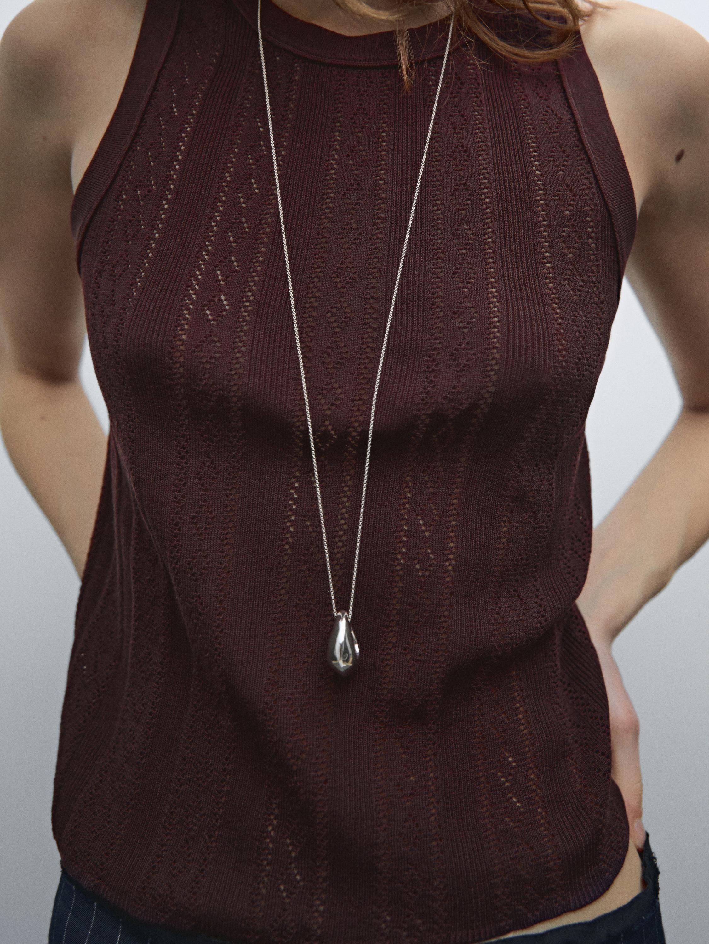 Cotton blend pointelle knit top