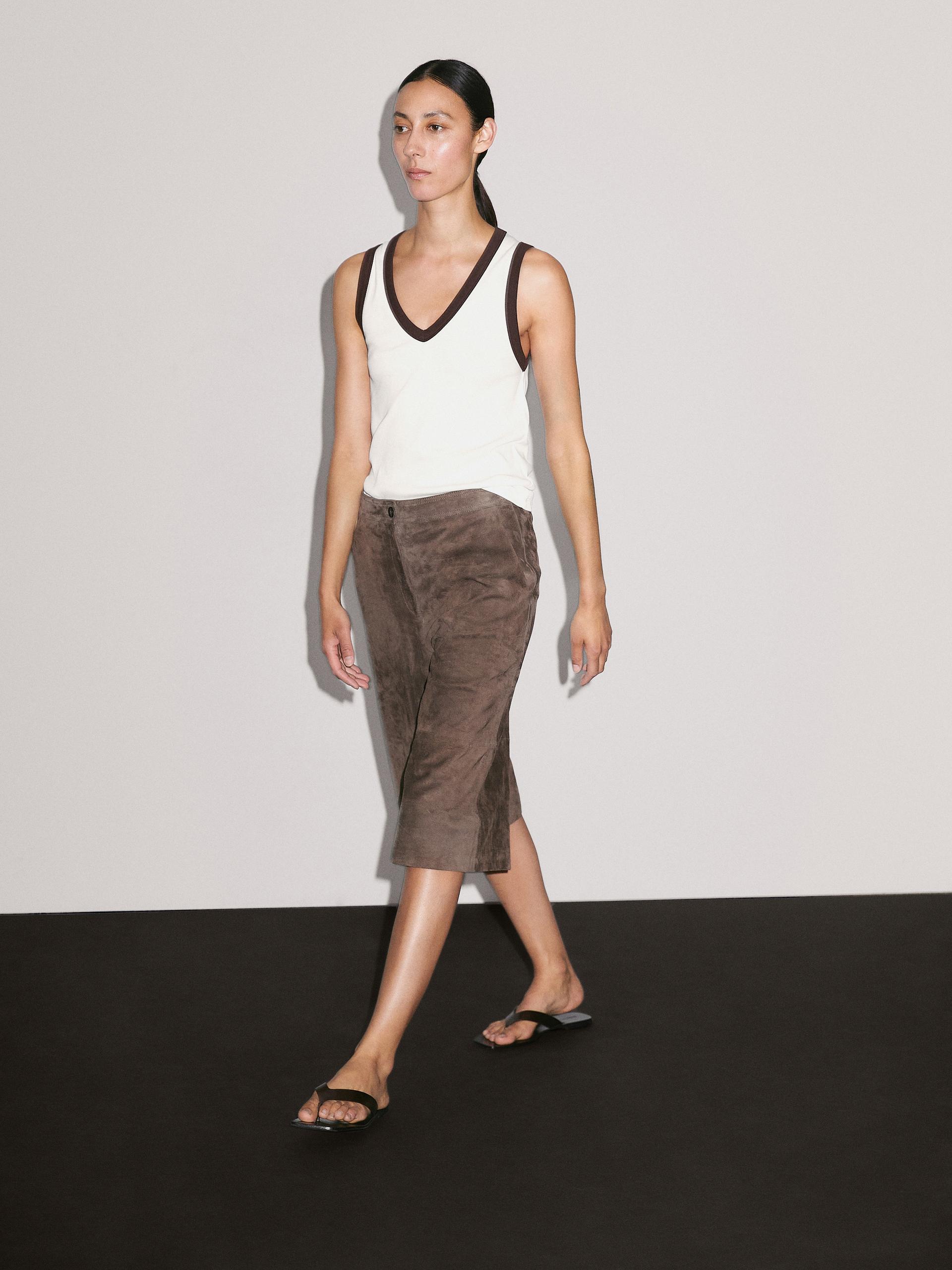 Maglietta Con Scollo A V 100% Cotone - Ecru - S - Massimo Dutti - Femminile
