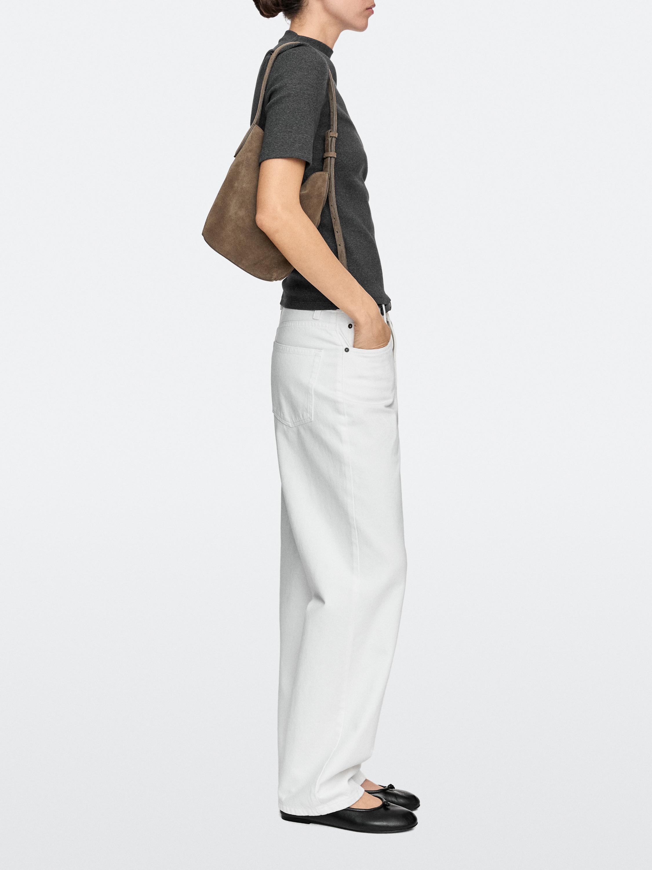 Split leather and leather mini bucket bag