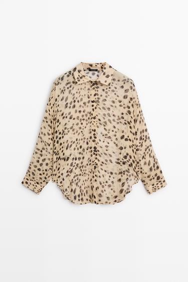 Animal print flowing shirt — SAND BROWN 2