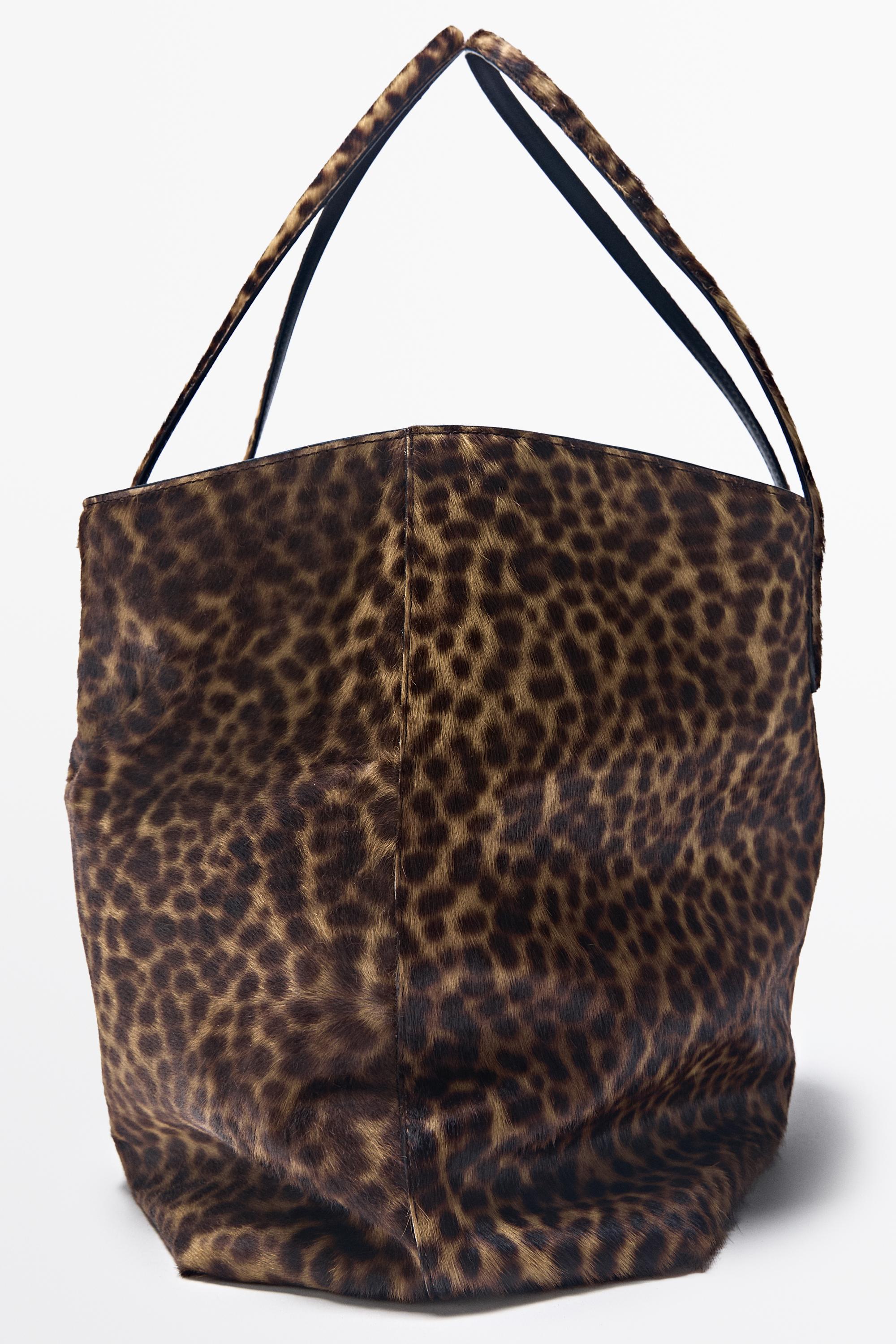 Large fur leather tote bag