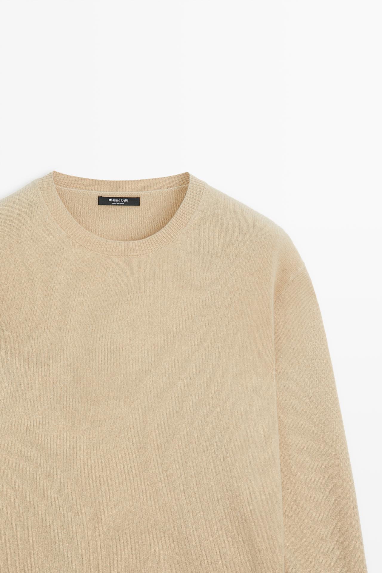Wool blend crew neck knit sweater — CAMEL