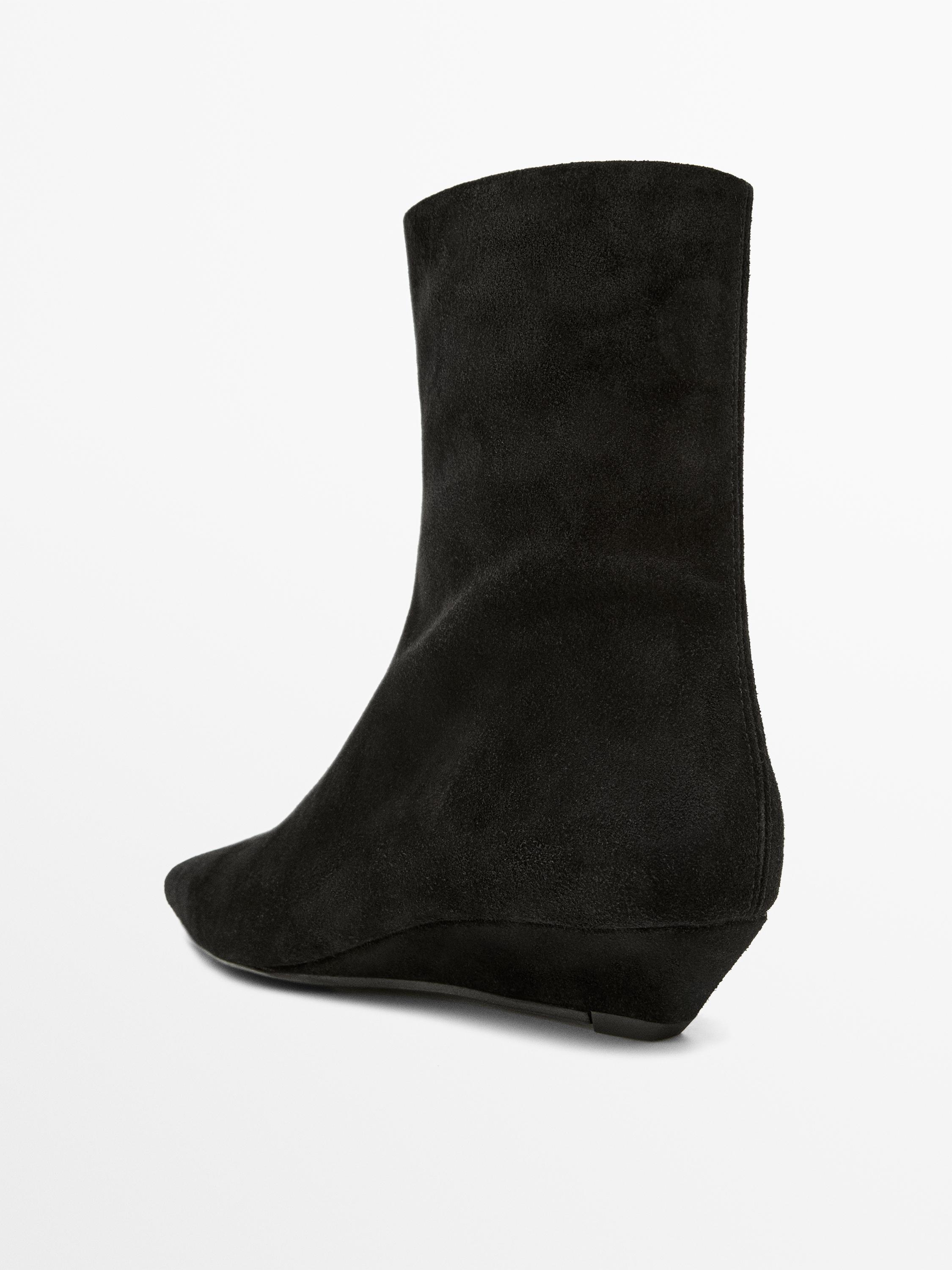 Split leather wedge ankle boots — BLACK