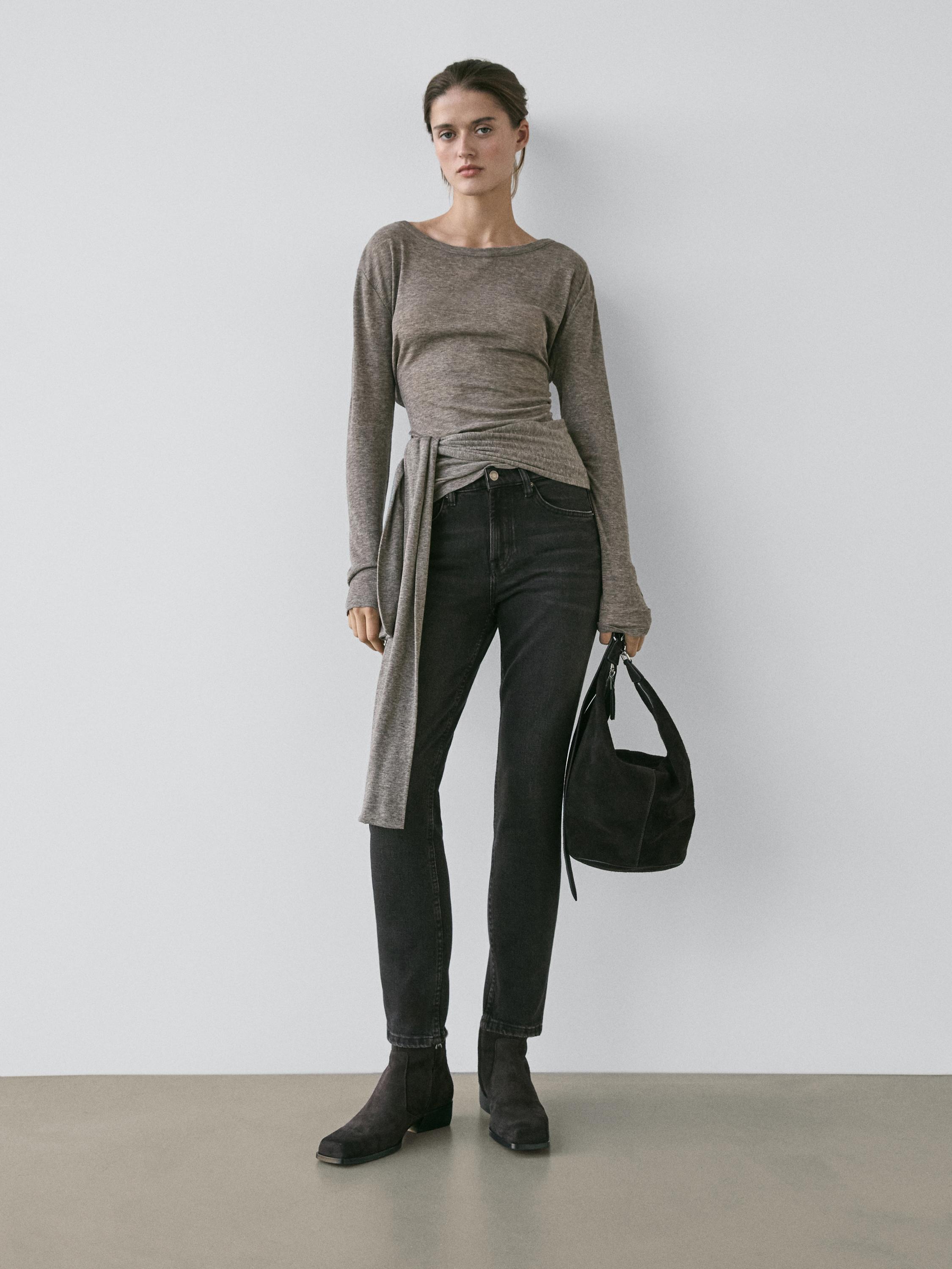 Mid-rise cropped slim fit jeans — BLACK