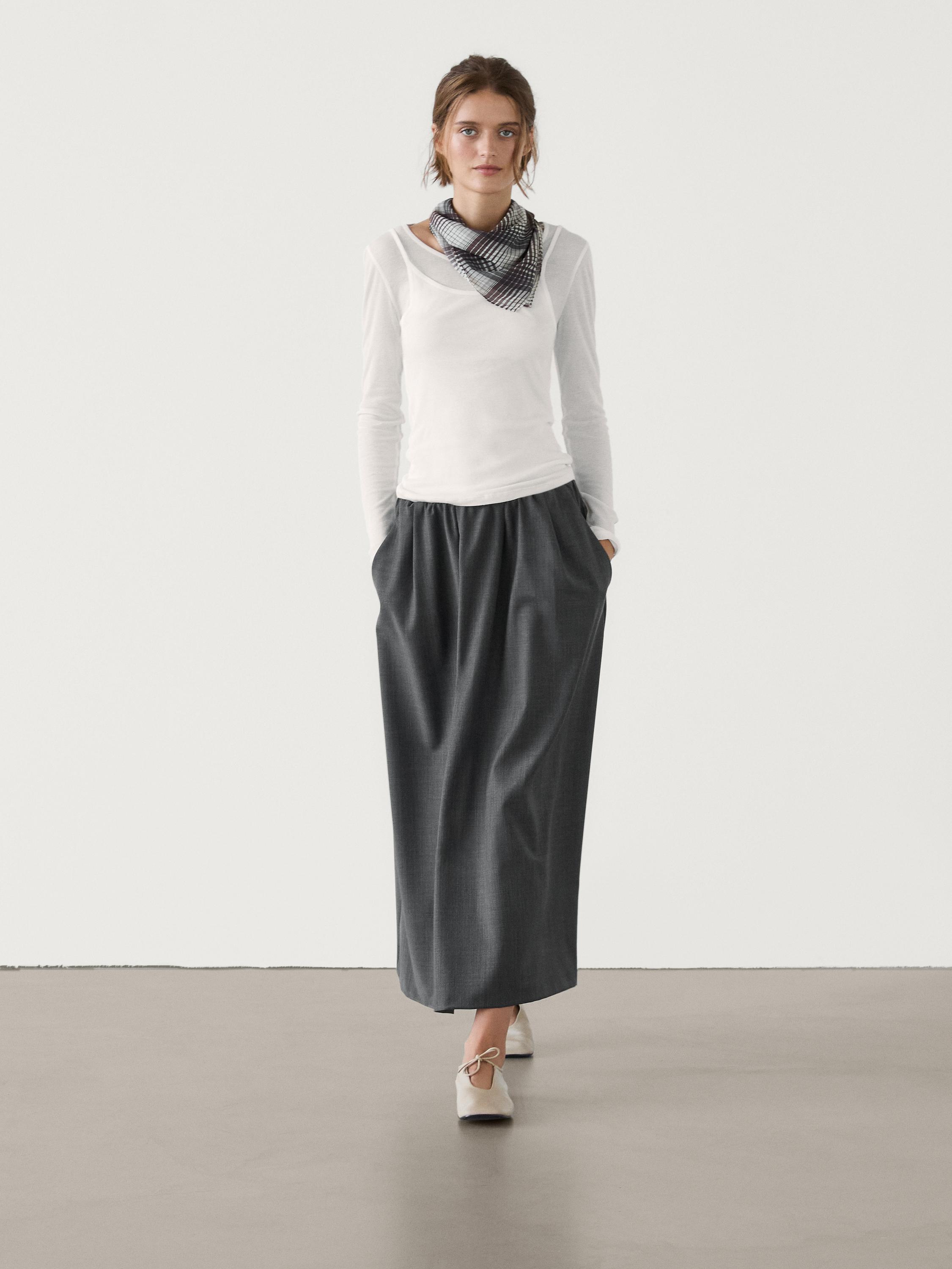 Flowing midi skirt with gathered detail