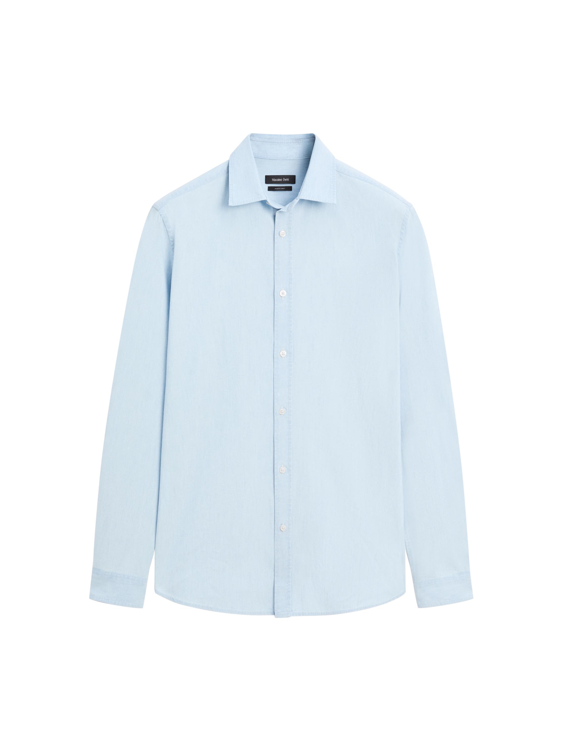 100% cotton regular fit denim shirt — SKY BLUE