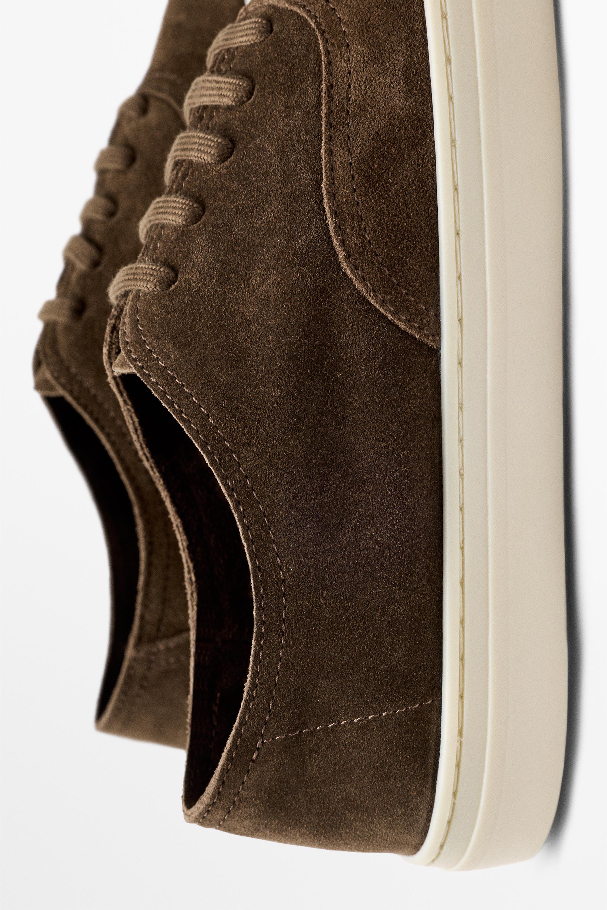 Soft split suede leather sneaker — BROWN