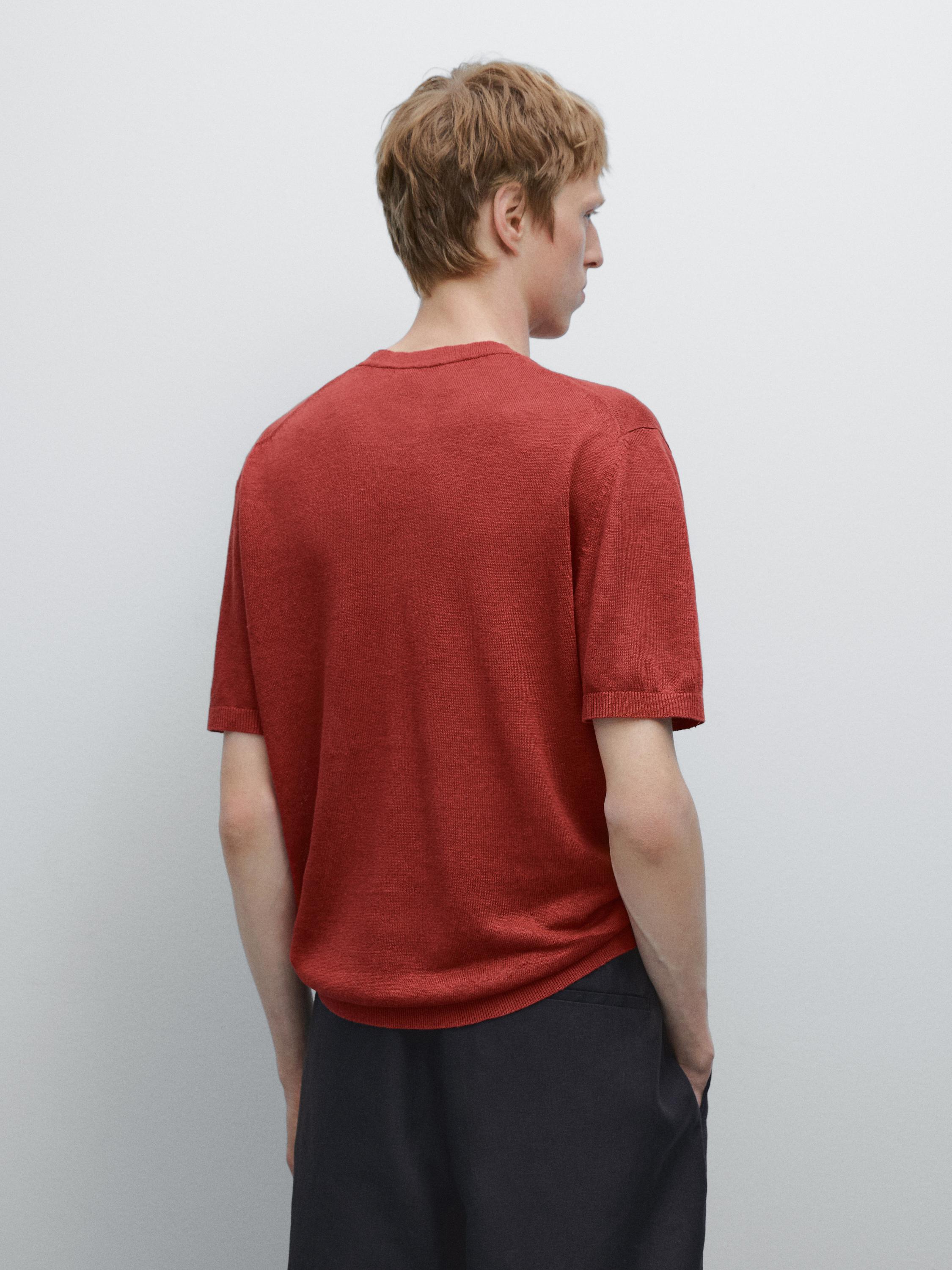 Short sleeve linen knit T-shirt