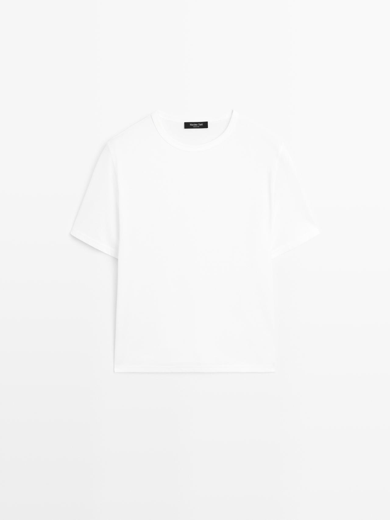 Massimo Dutti - Dames - T-Shirt Met Korte Mouw Van Katoenmix - Wit - Xs