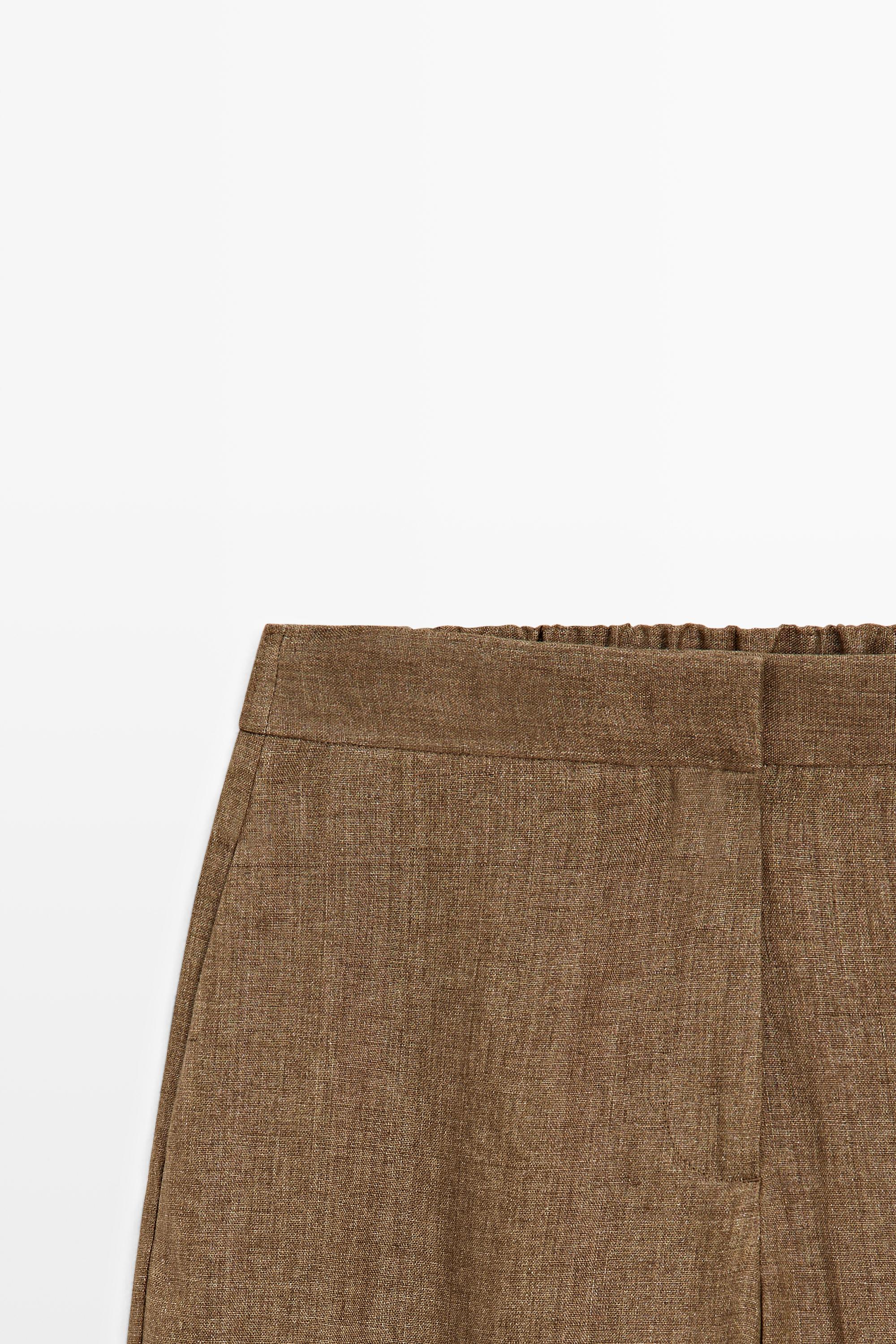 Linen barrel fit pants — MOLE BROWN