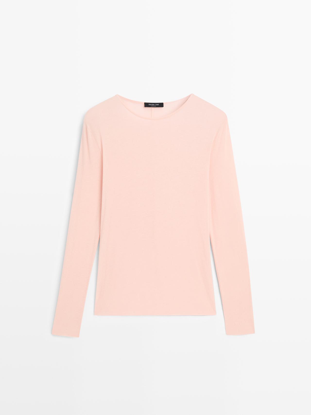 Massimo Dutti - Dames - Lichtgewicht T-Shirt Met Lange Mouw - Past Roze - M