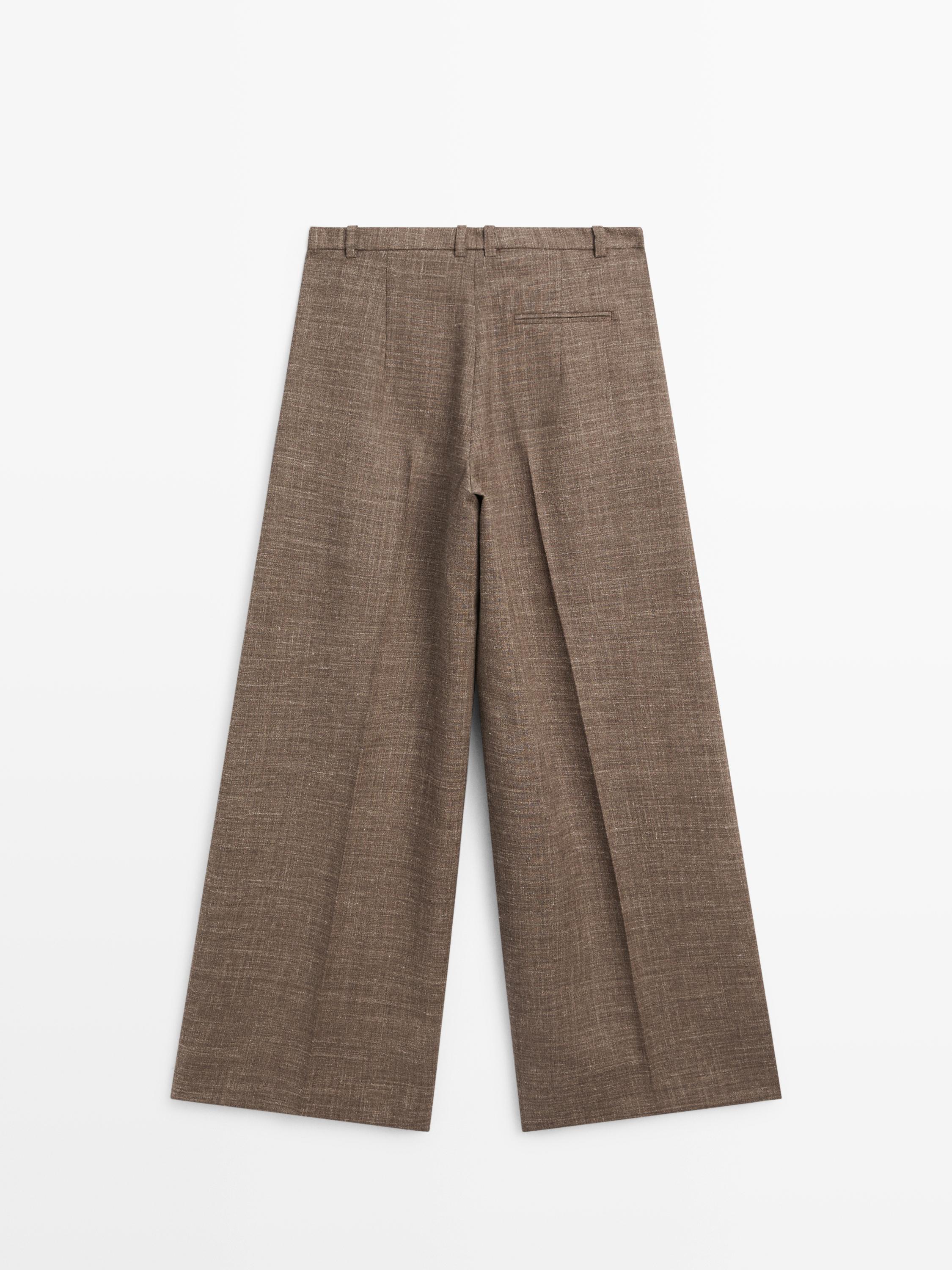 Wide-leg voluminous wool blend trousers — TAUPE GREY