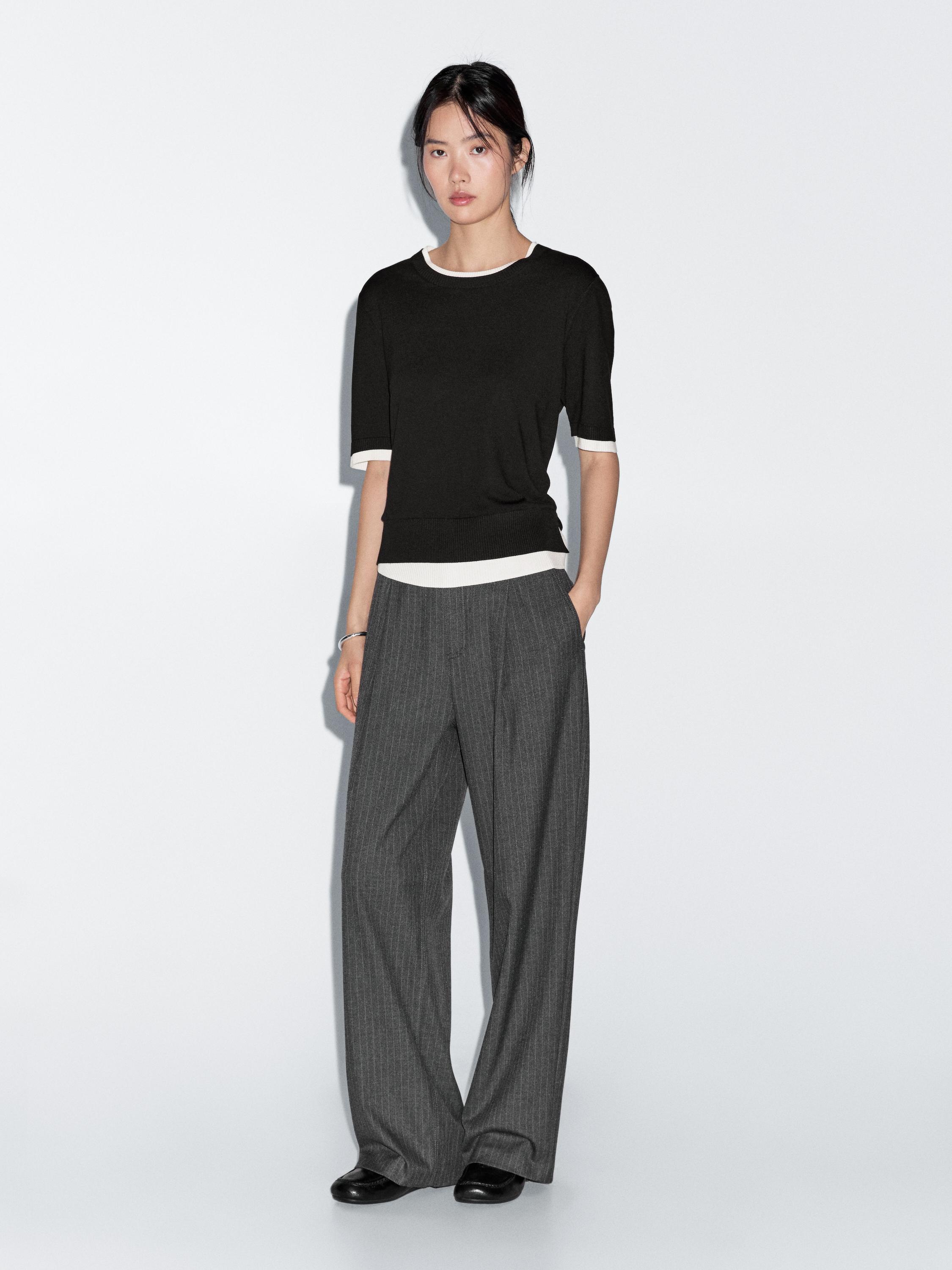 더블 레이어 니트 티셔츠 쇼트 슬리브