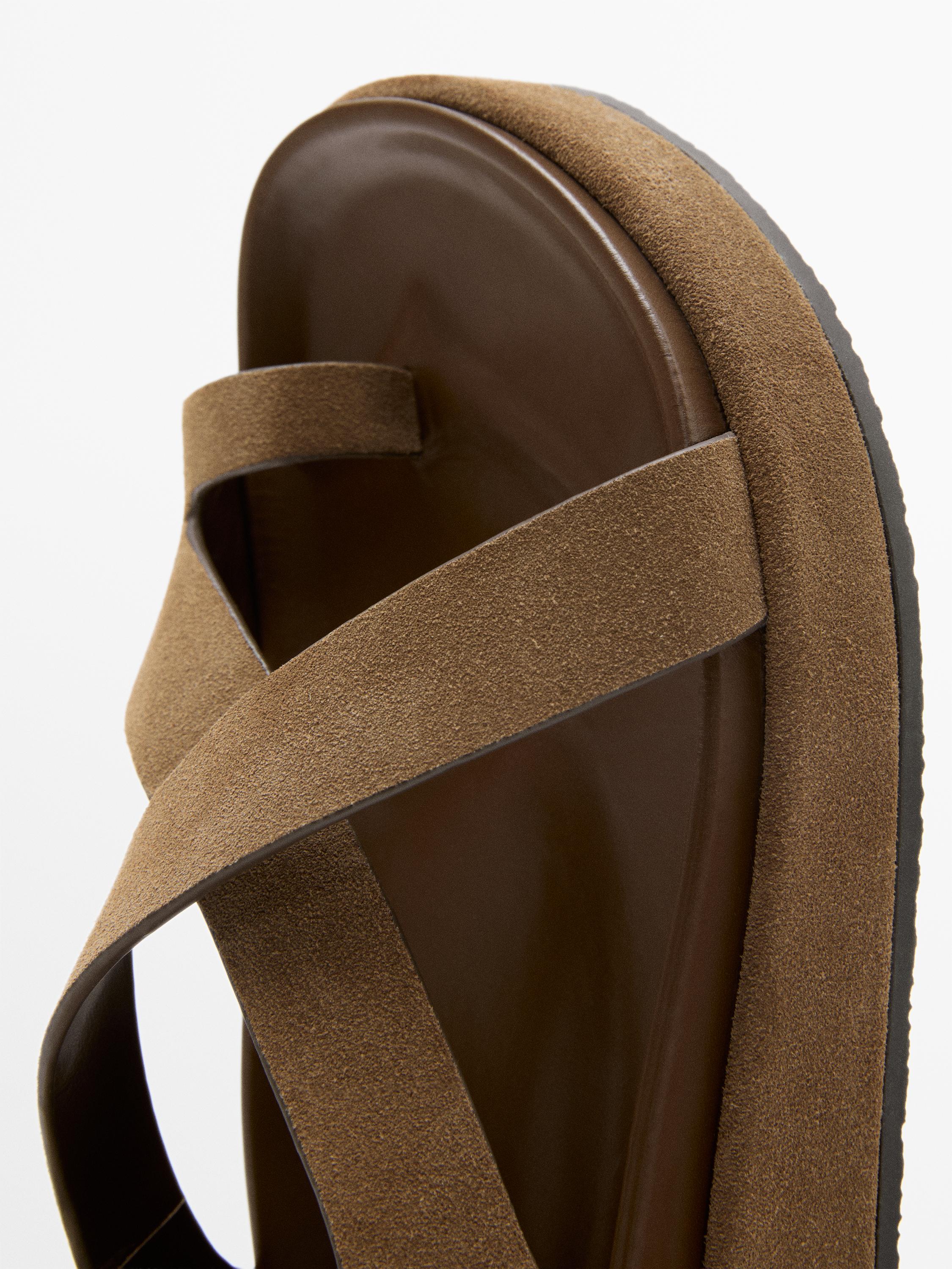 Sandals with crossover straps — CAMEL