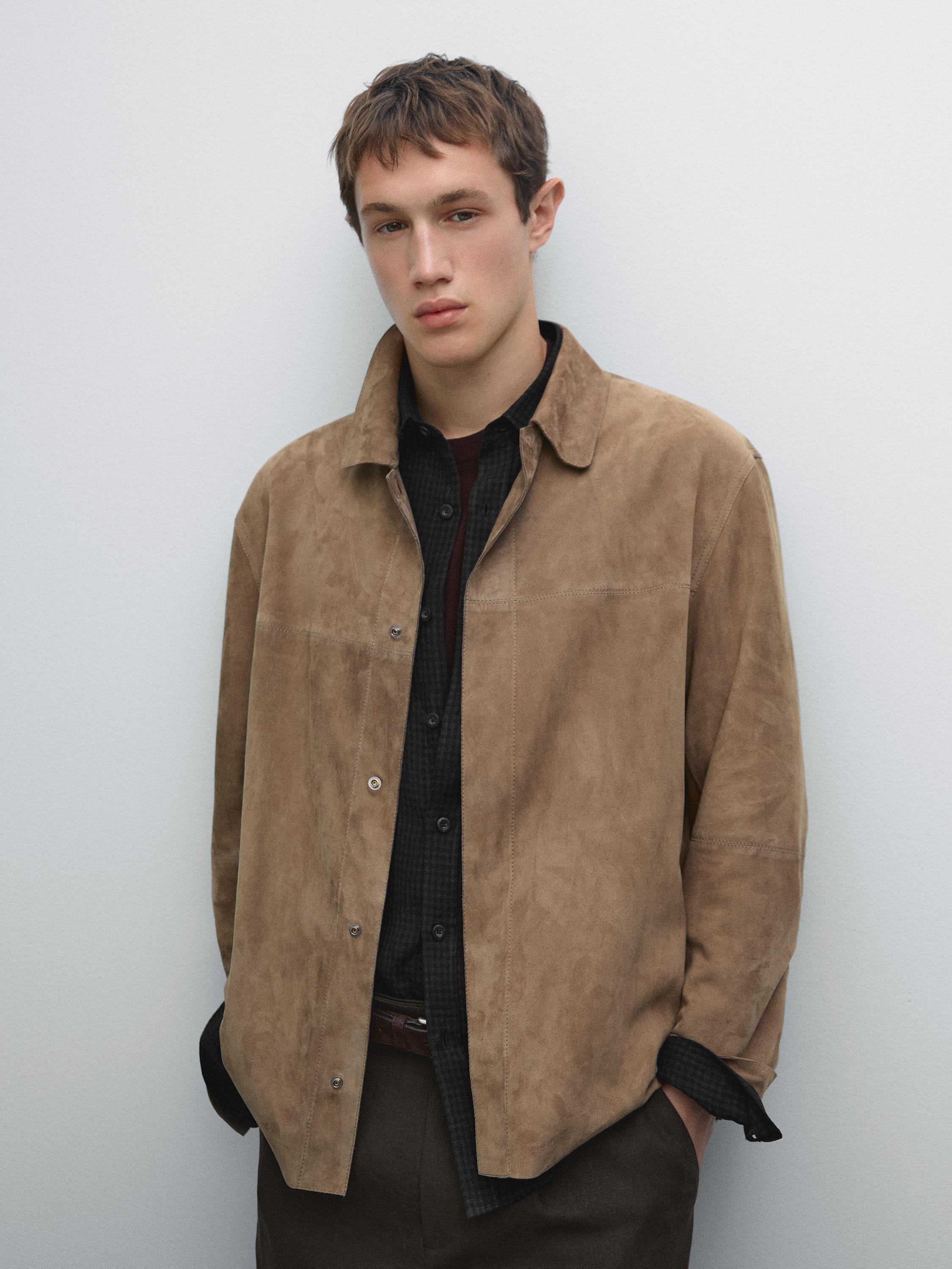 Suede leather overshirt