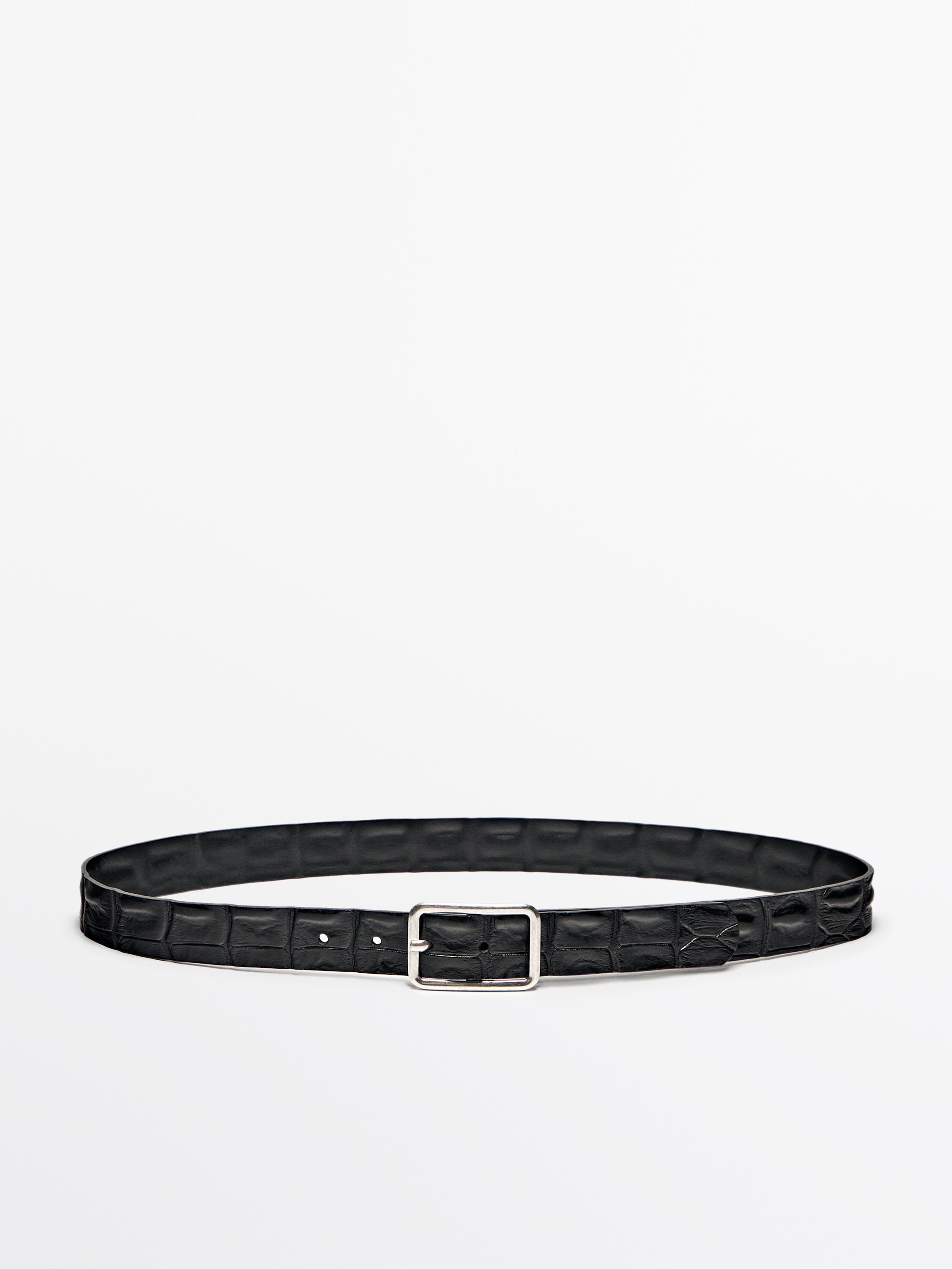 Ceinture texturee en cuir Noir Accessoires Massimo Dutti