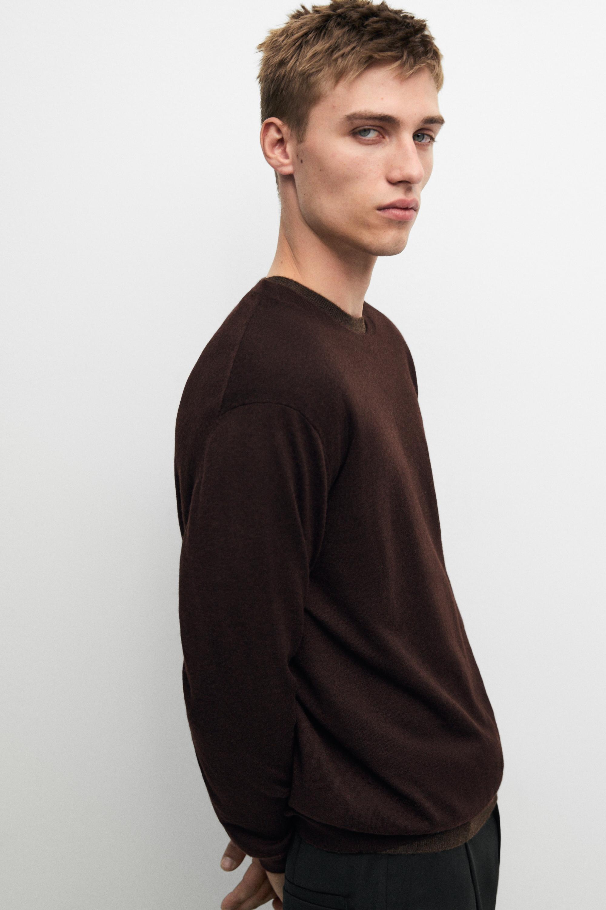 Knit 100% cashmere round neck sweater — BURGUNDY