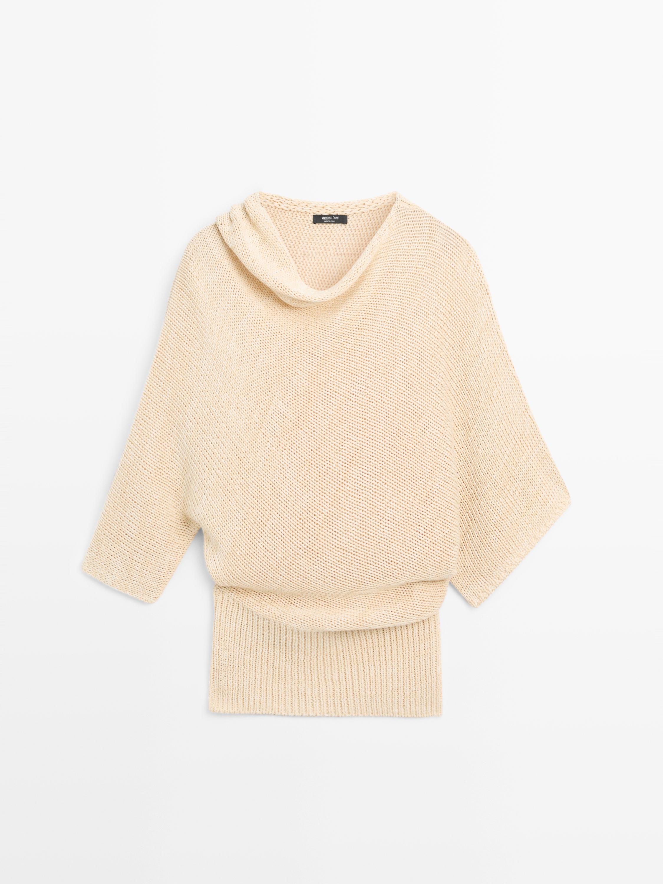 Oversize asymmetric cotton and linen sweater — Vanilla