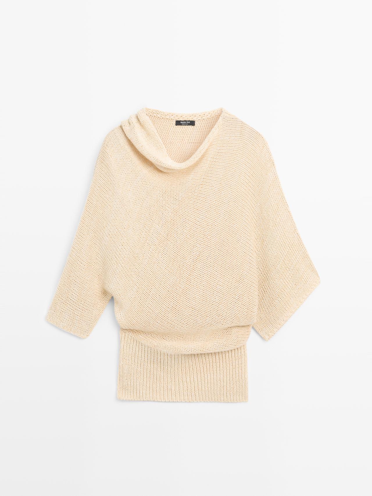 Massimo Dutti - Dames - Oversized Gedrapeerde Coltrui Van Katoen-Linnenmix - Vanille - L