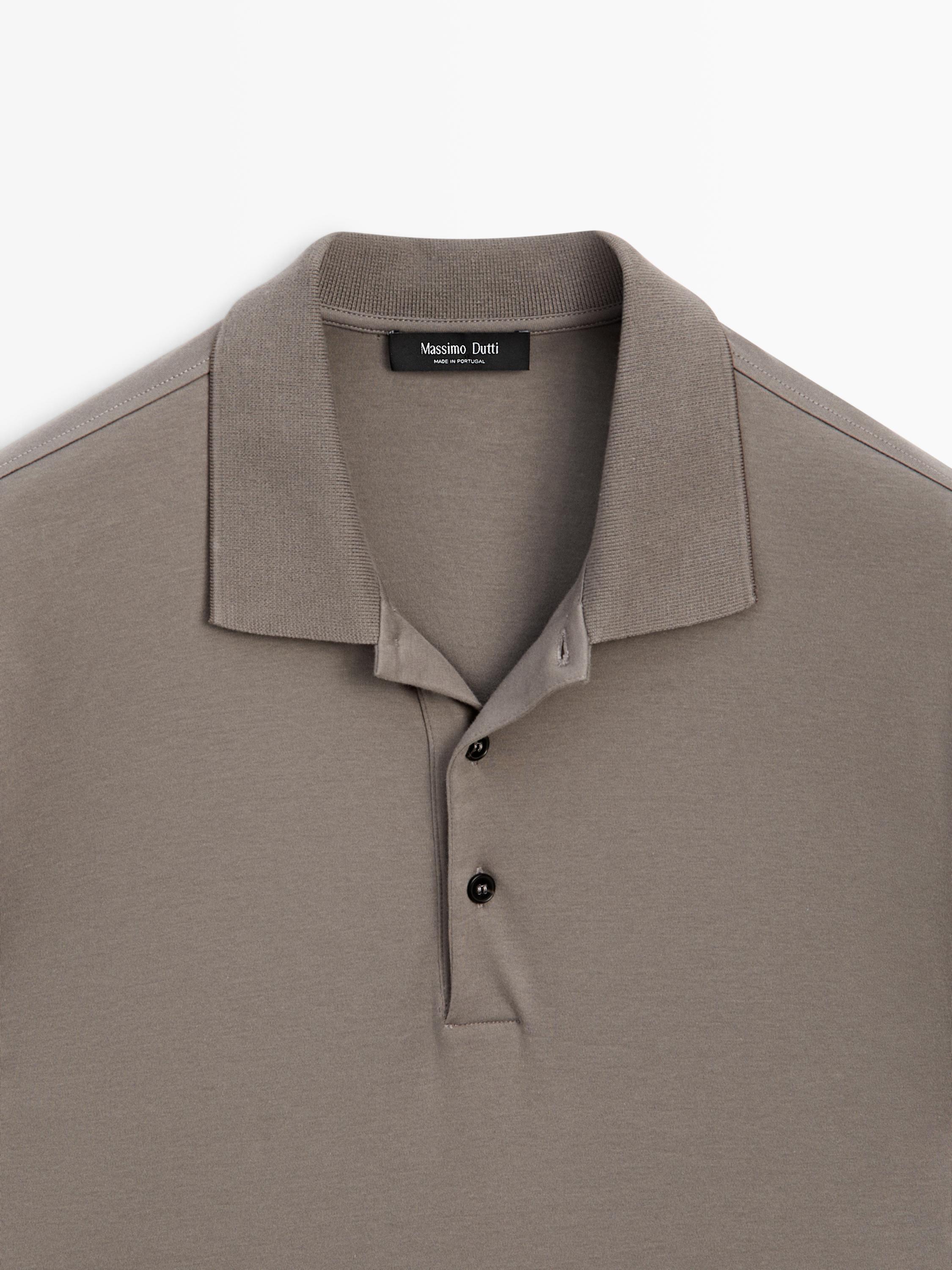 Cotton blend short sleeve polo shirt — MINK