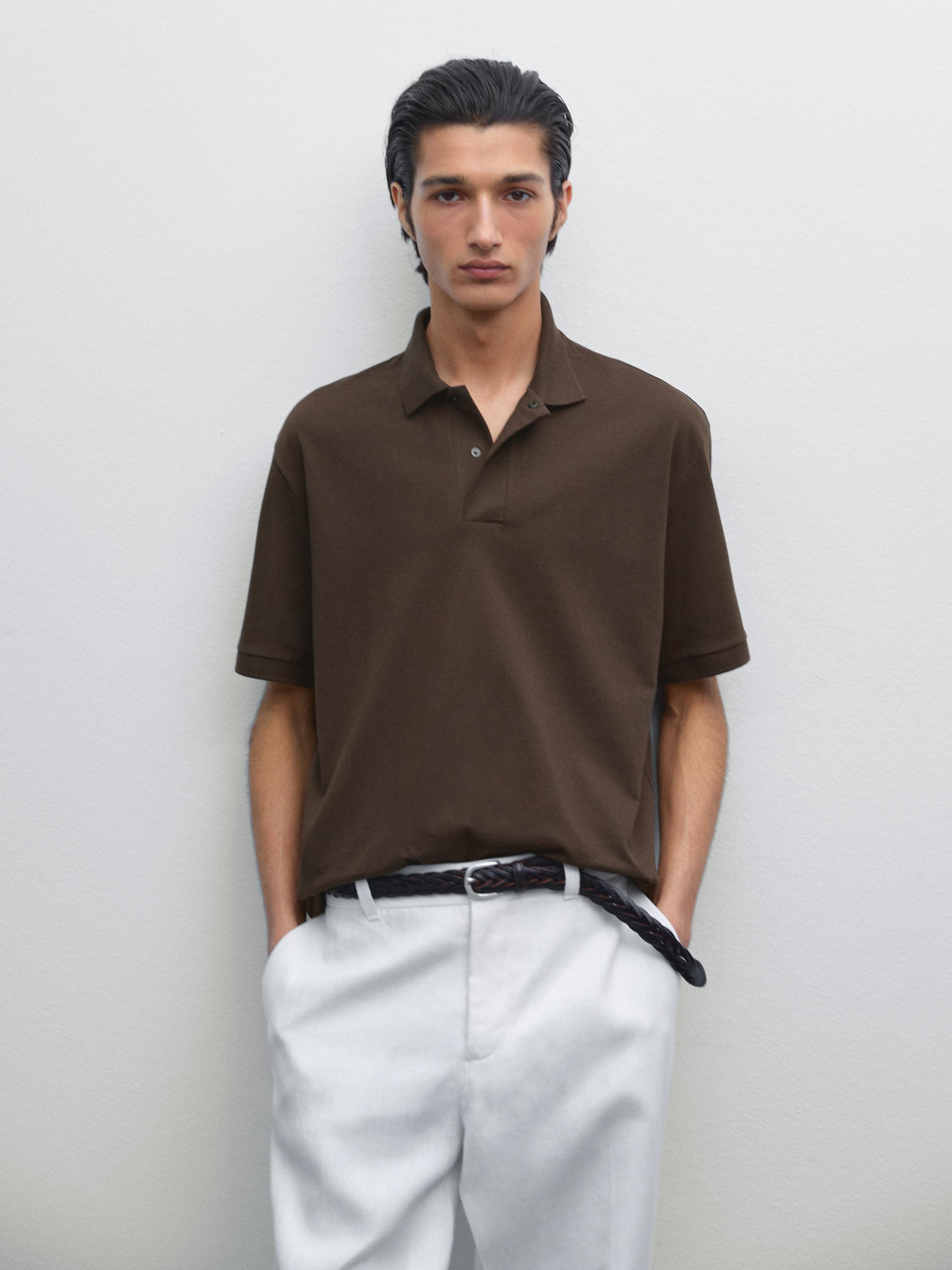 Cotton blend polo shirt with snap button