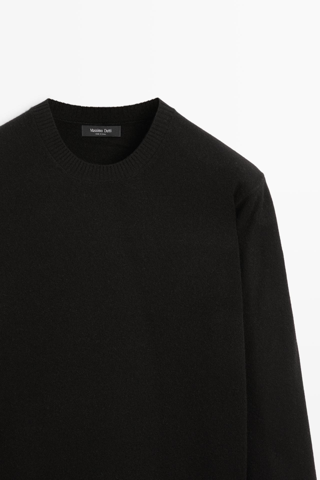 Wool blend round neck knit sweater — BLACK