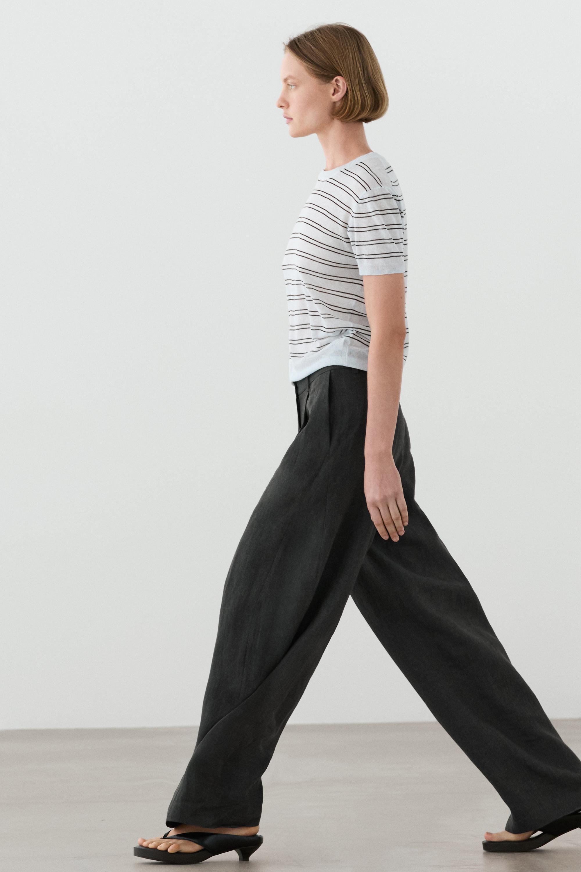 Melange trousers with linen side piece — BLUISH GREEN