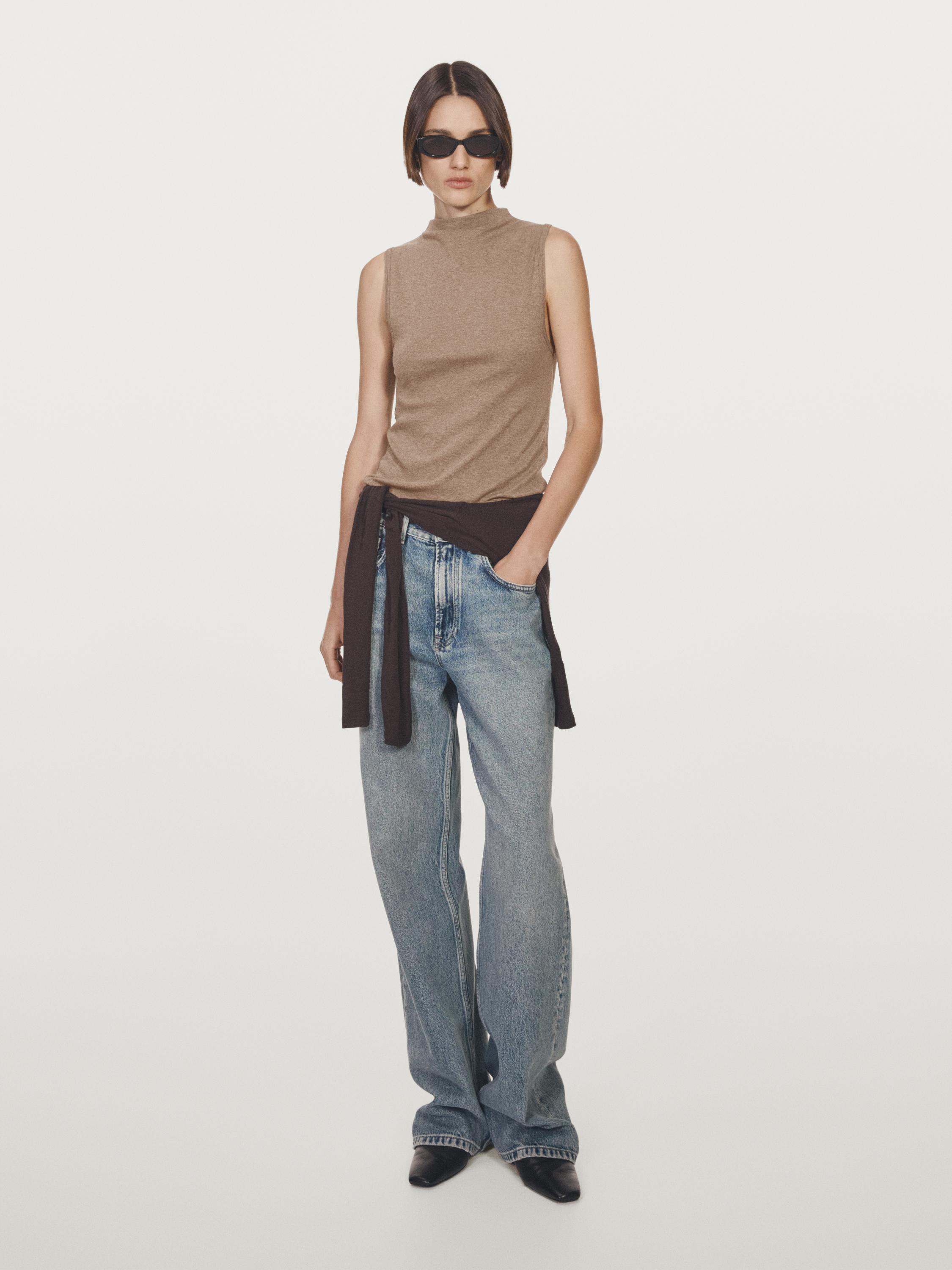 100% cotton funnel neck top