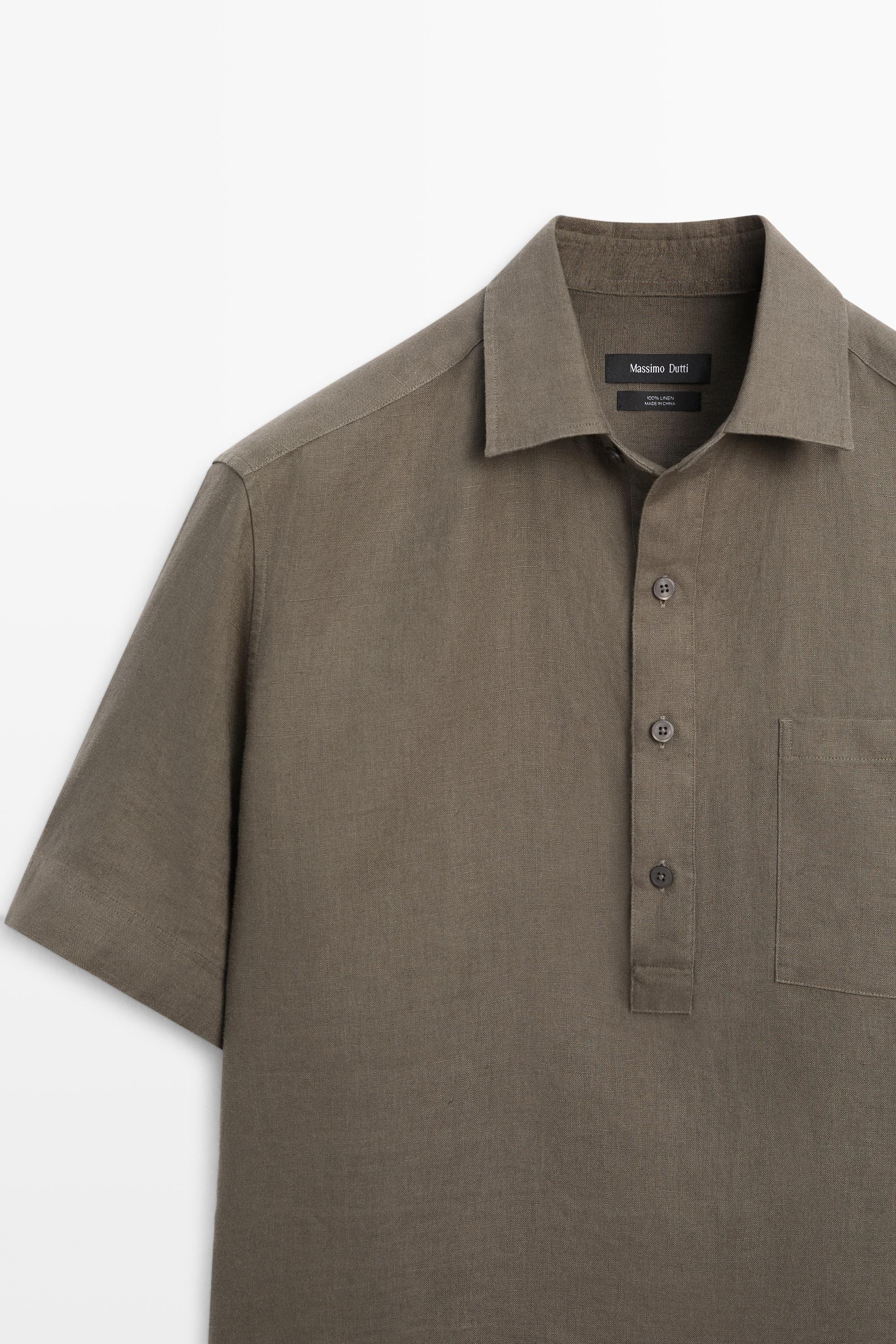 100% linen regular fit polo shirt — DARK GREEN