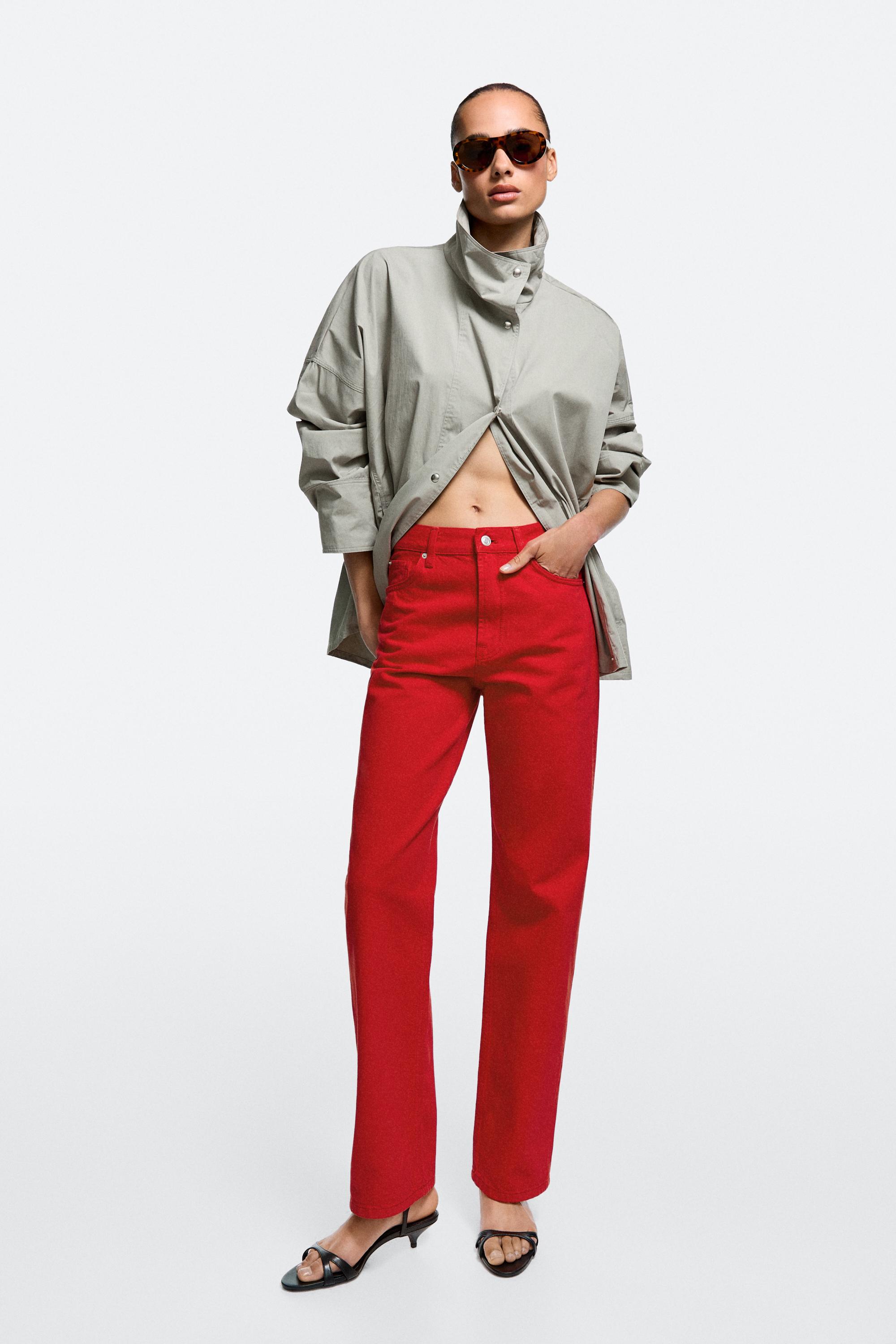 Straight-leg high-waist jeans — RED