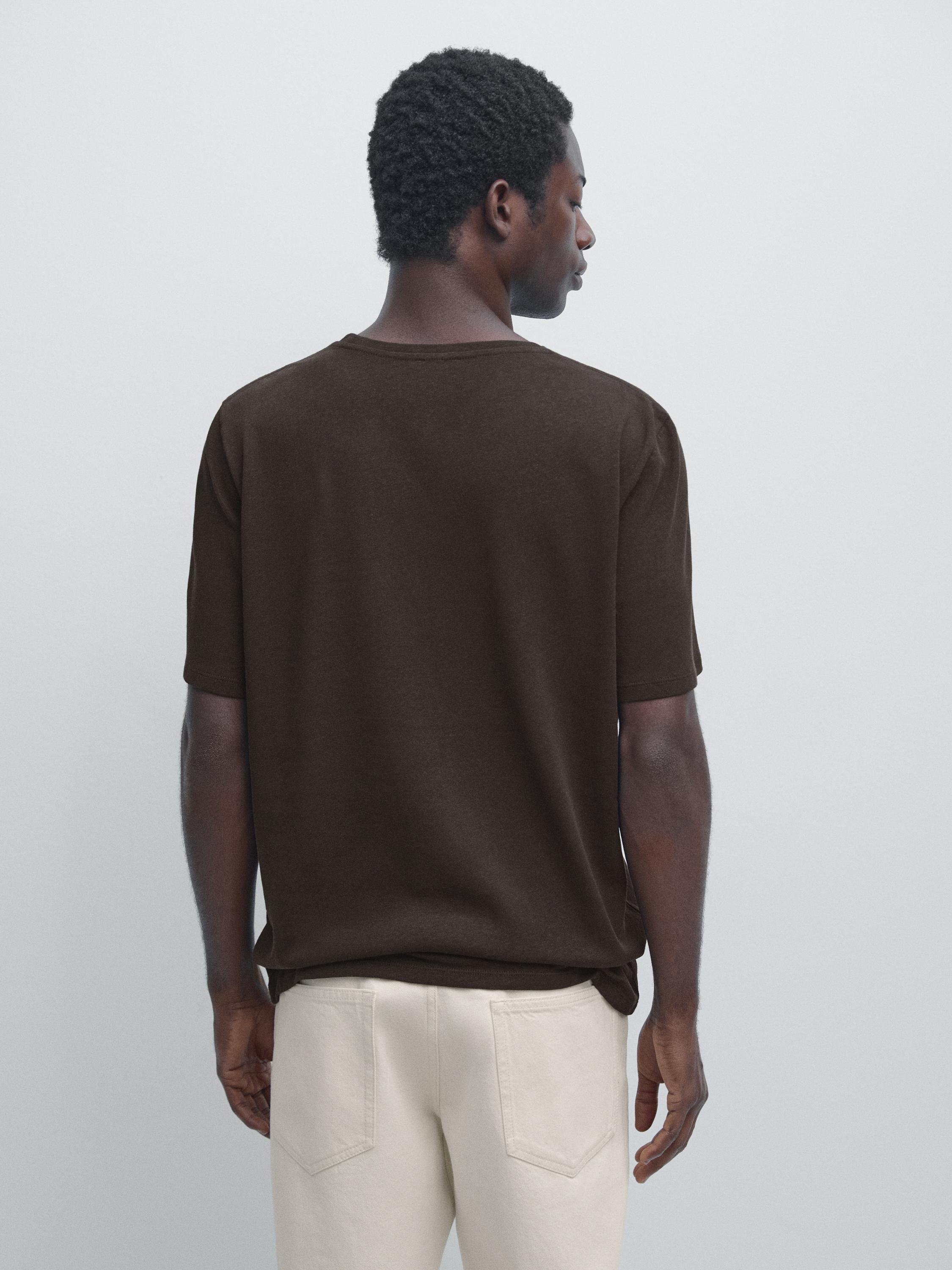 Short sleeve linen and cotton T-shirt — BROWN