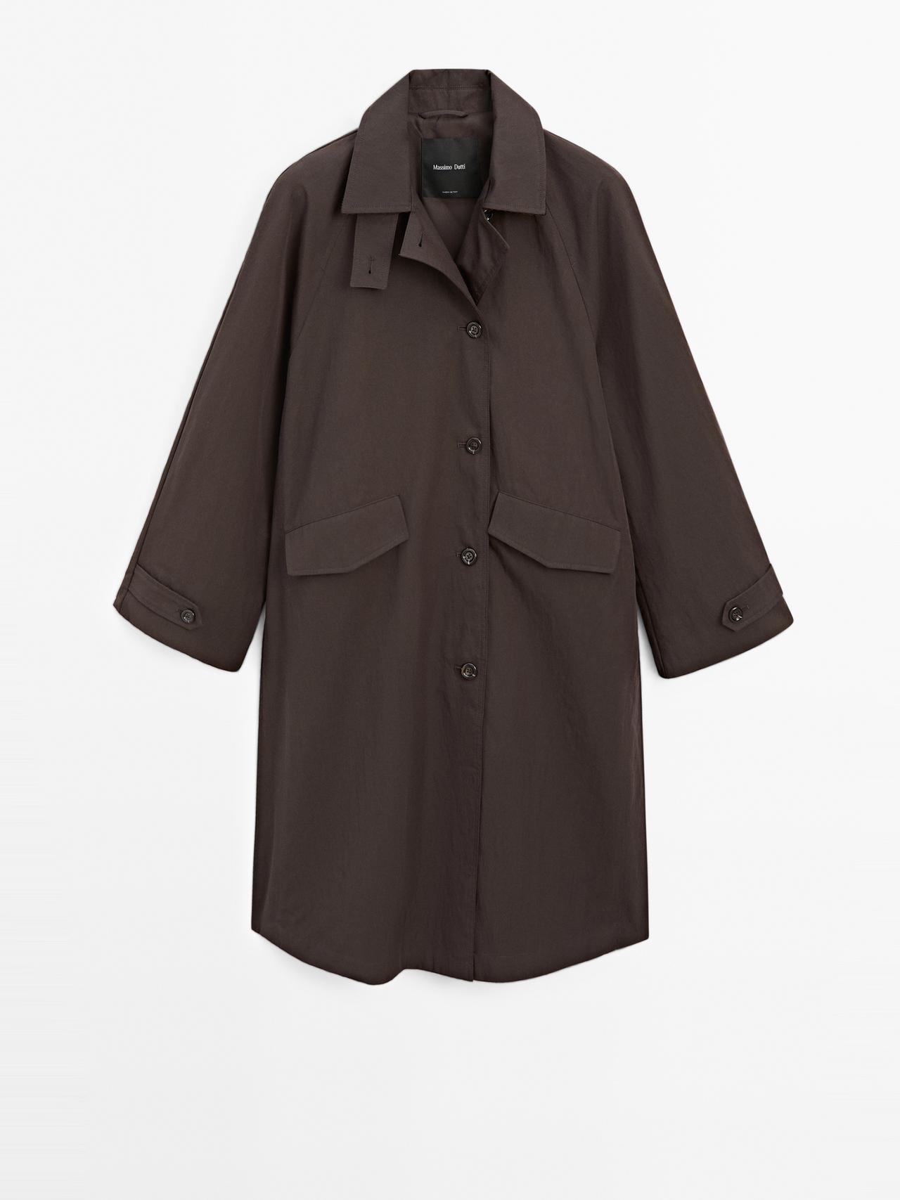 Massimo Dutti - Dame - Trenchcoat I Bomuldsblanding Med Fløjlsdetalje - Bordeaux - M