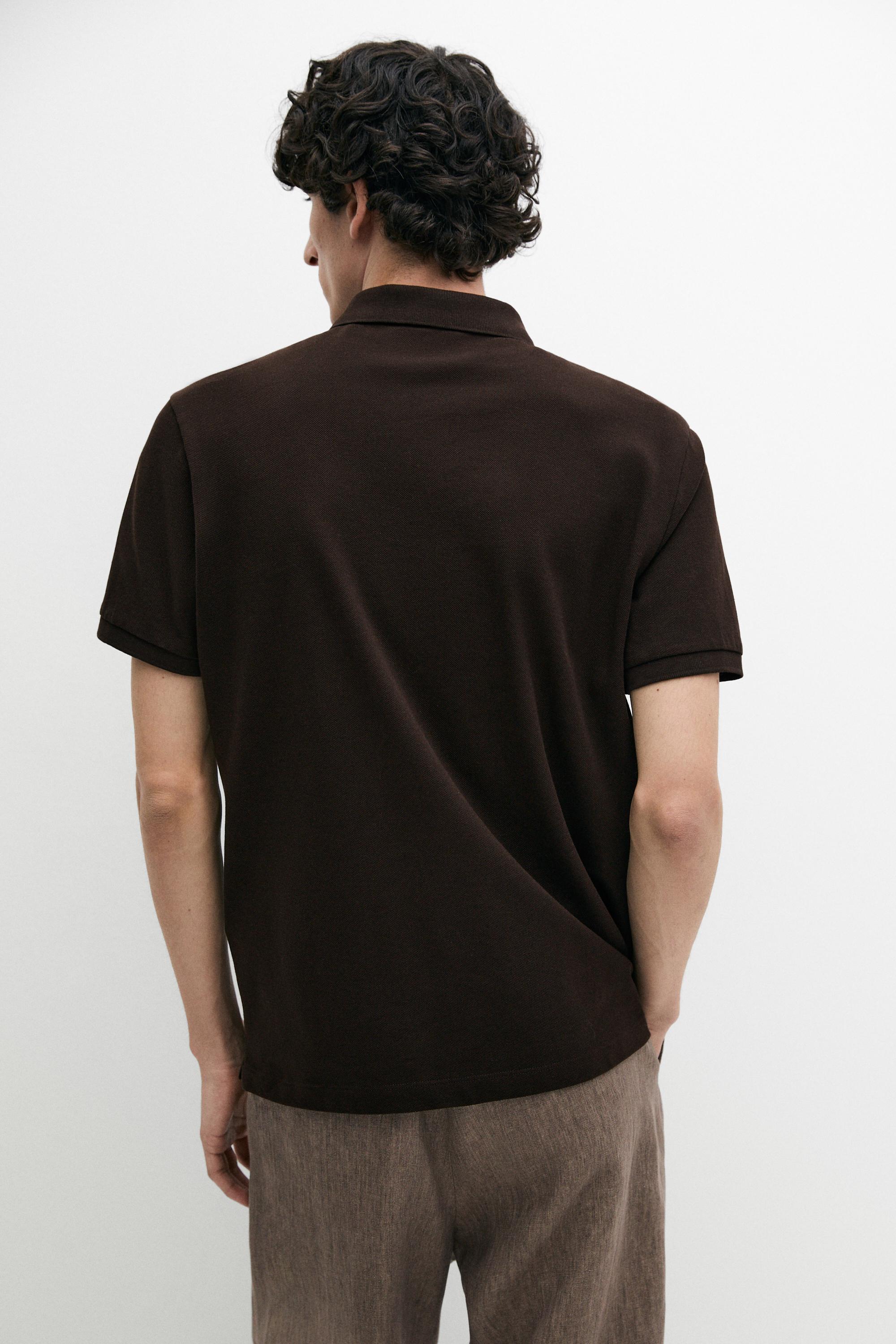 Micro-textured cotton piqué polo shirt — Chocolate