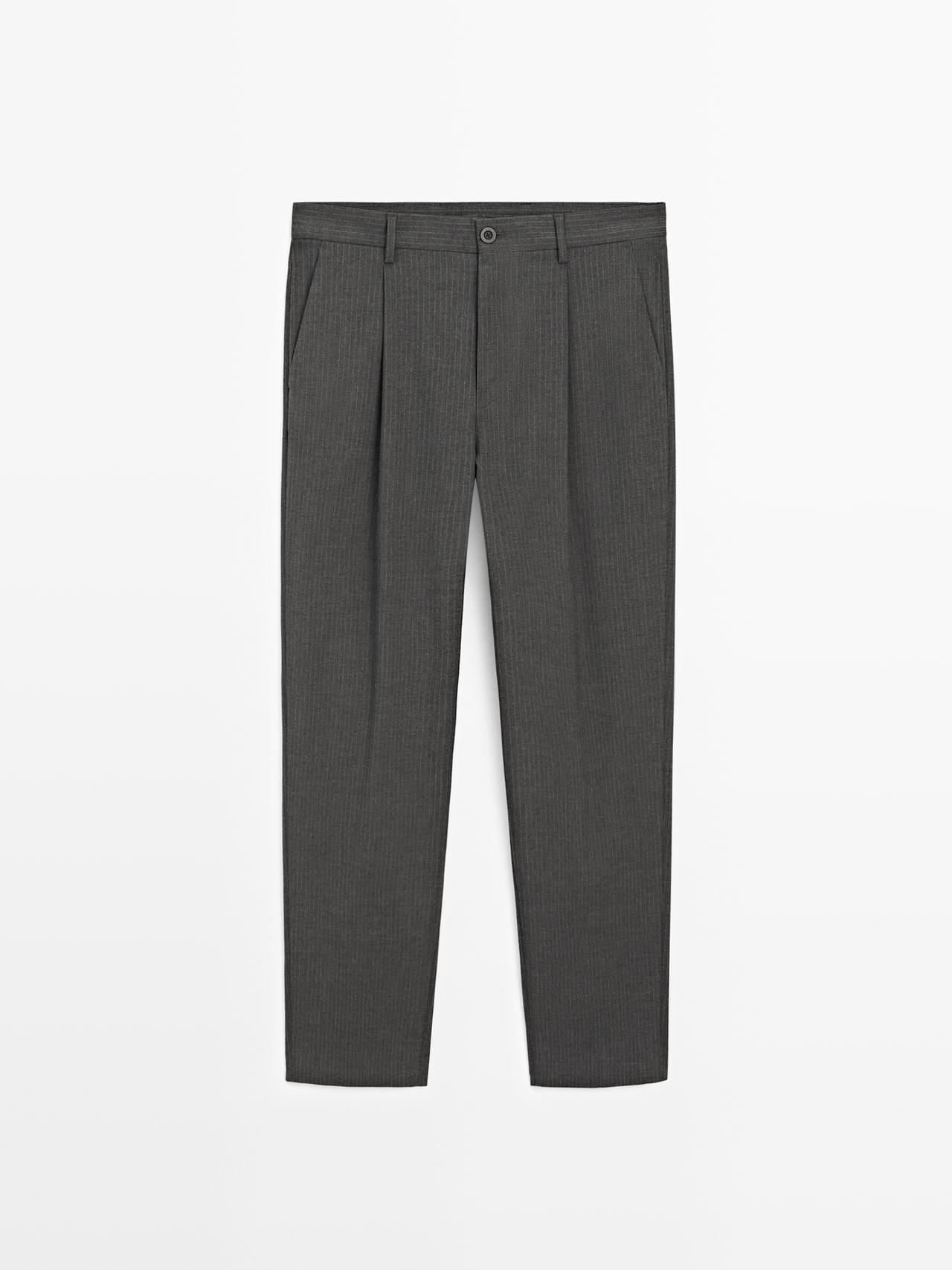 Massimo Dutti - Herre - Nålestribede, Relaxed Fit Bukser - Grå - 44