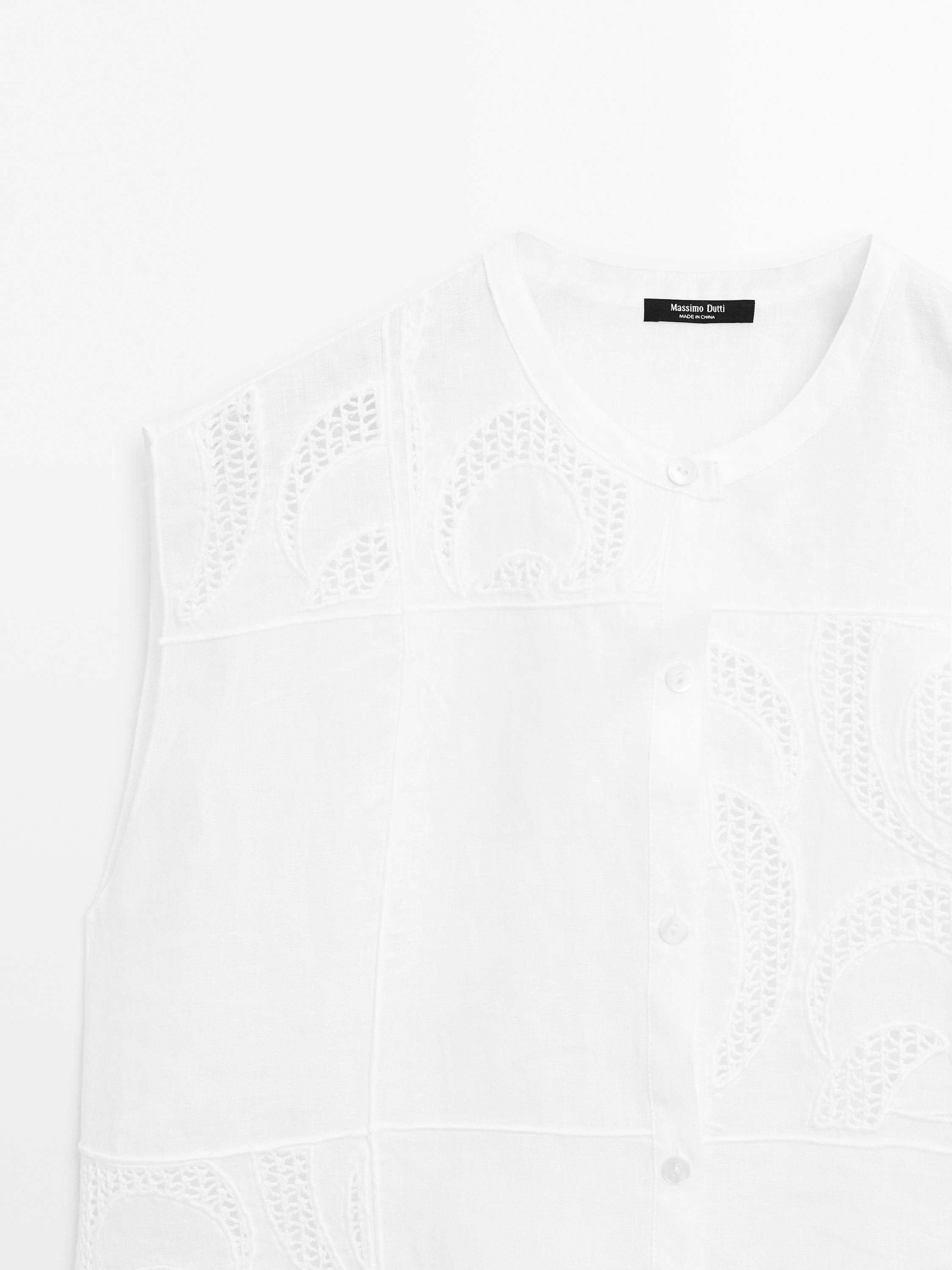 Linen blend crochet detail blouse
