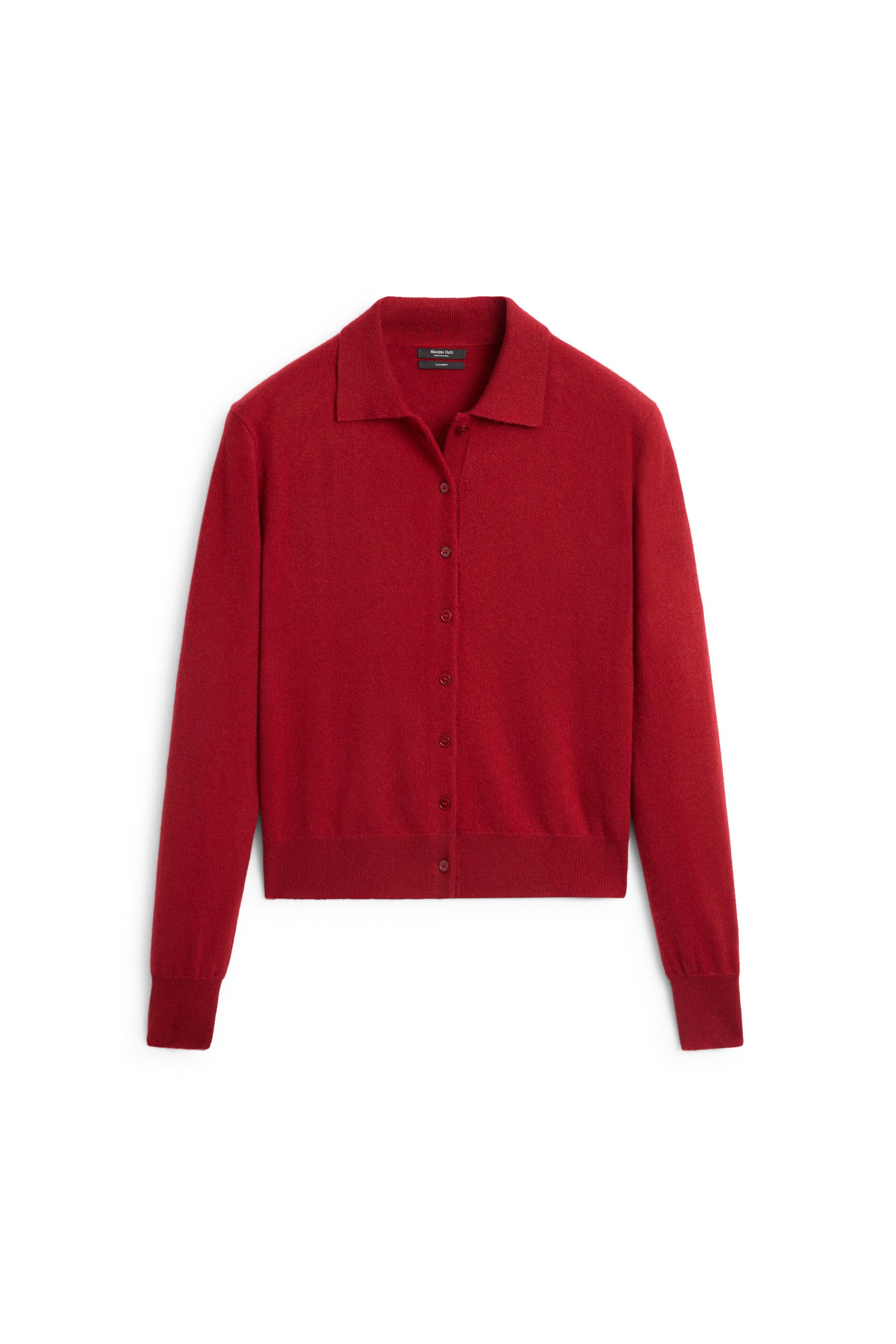 100% cashmere knit polo collar cardigan — MAROON