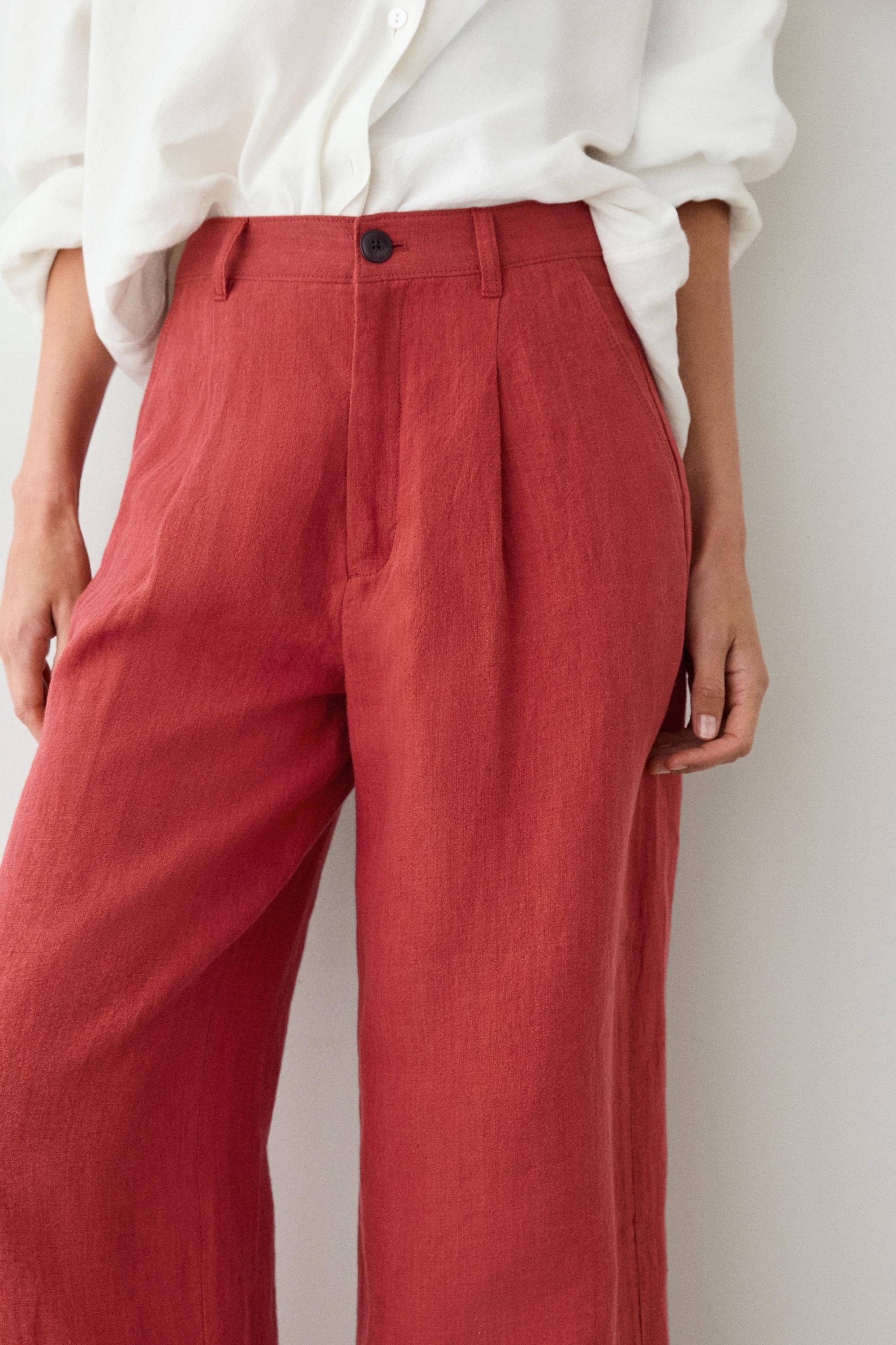 Loose fit high-waist linen trousers — REDDISH