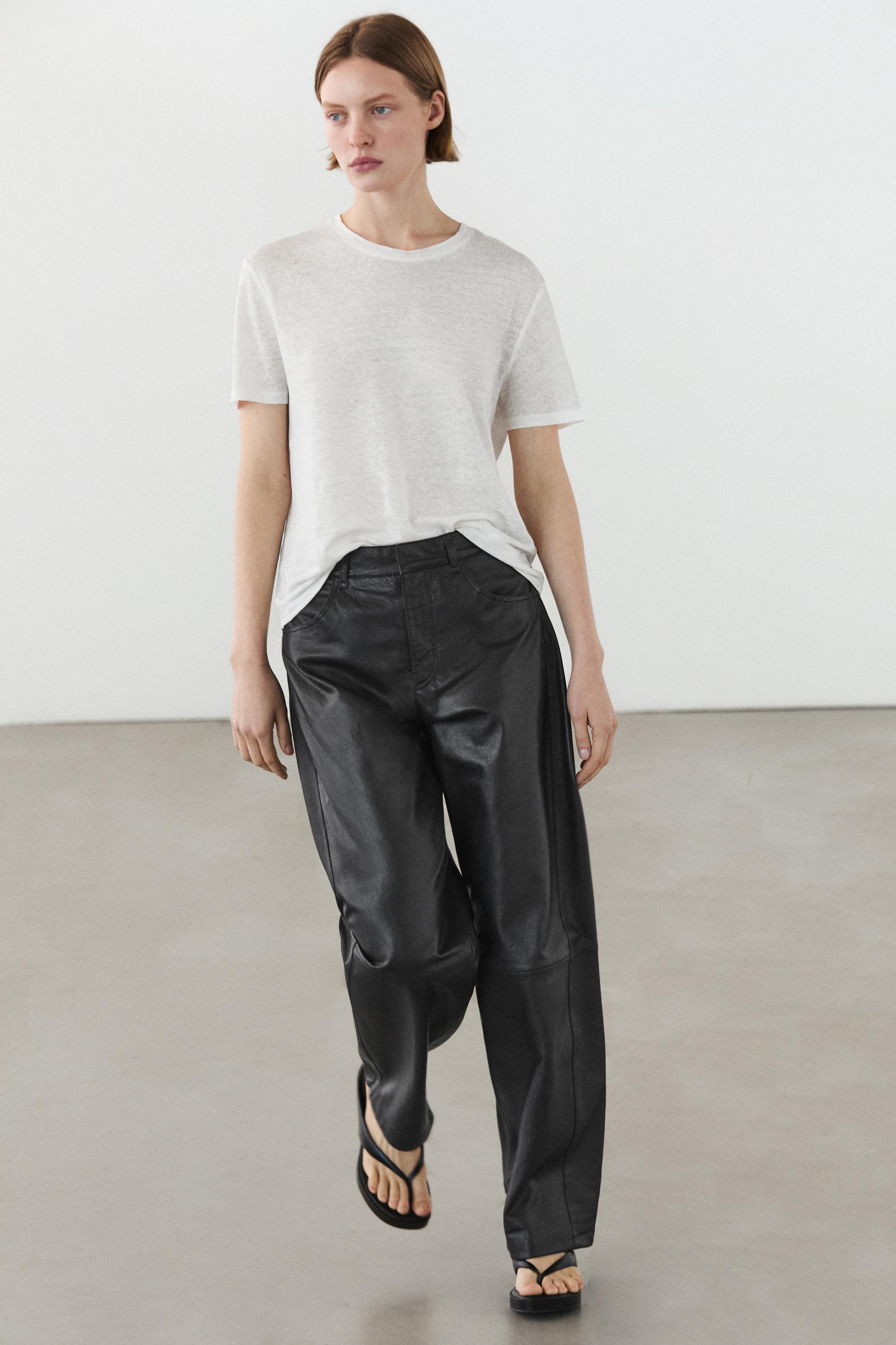 Balloon fit nappa leather trousers — BLACK