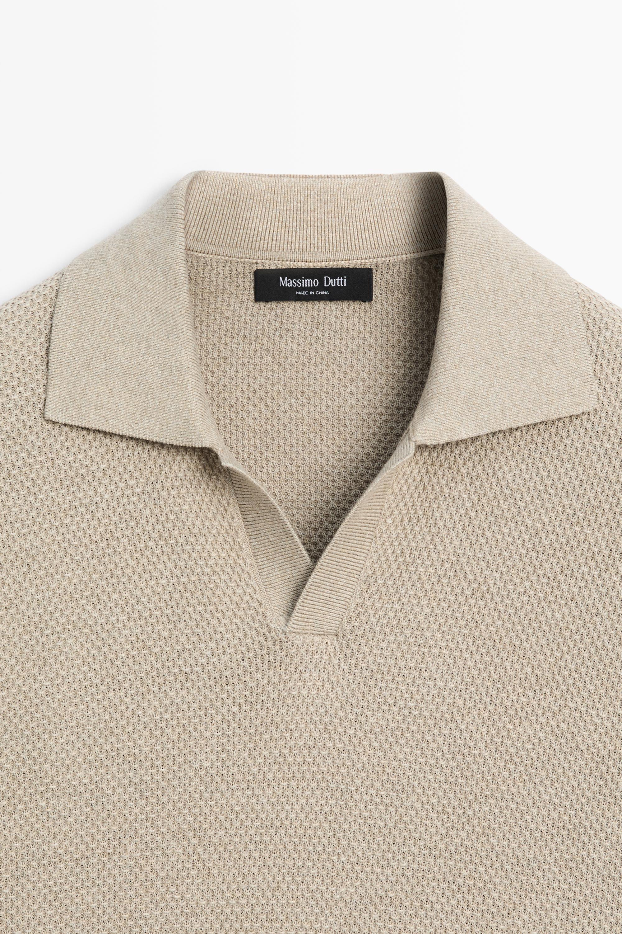 Cotton blend knit V-neck polo shirt — Washed