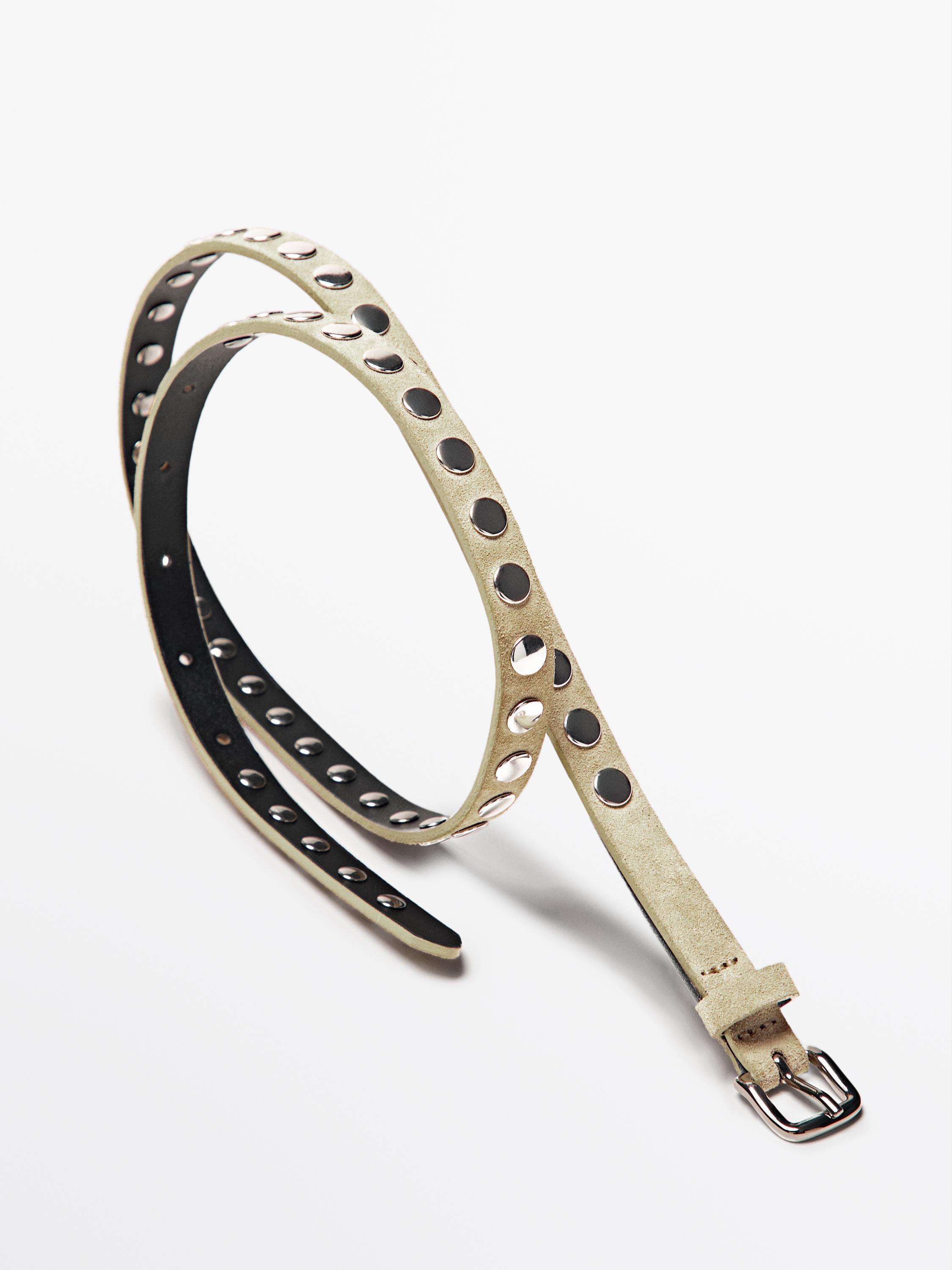 Thin split suede belt with studs