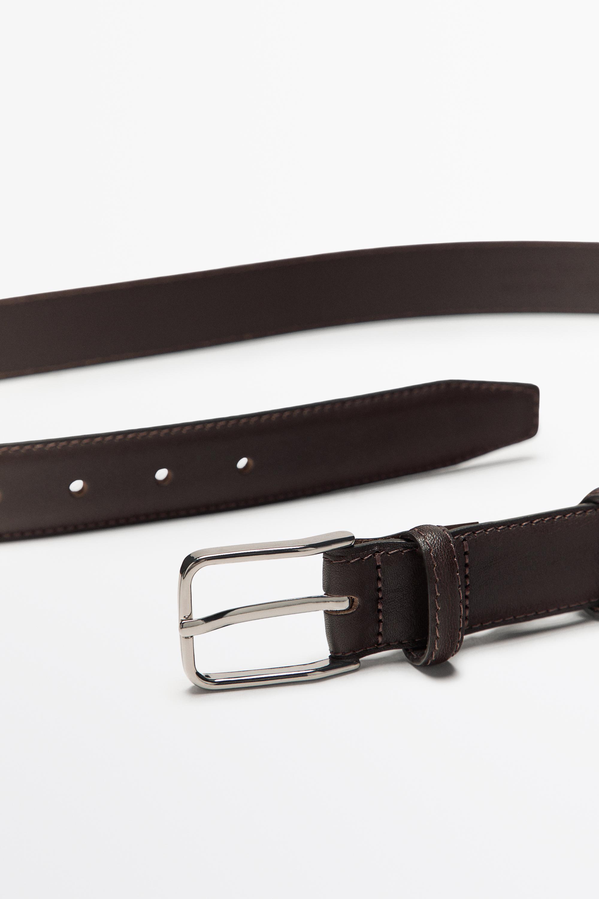Nappa leather belt with double keeper — BROWN