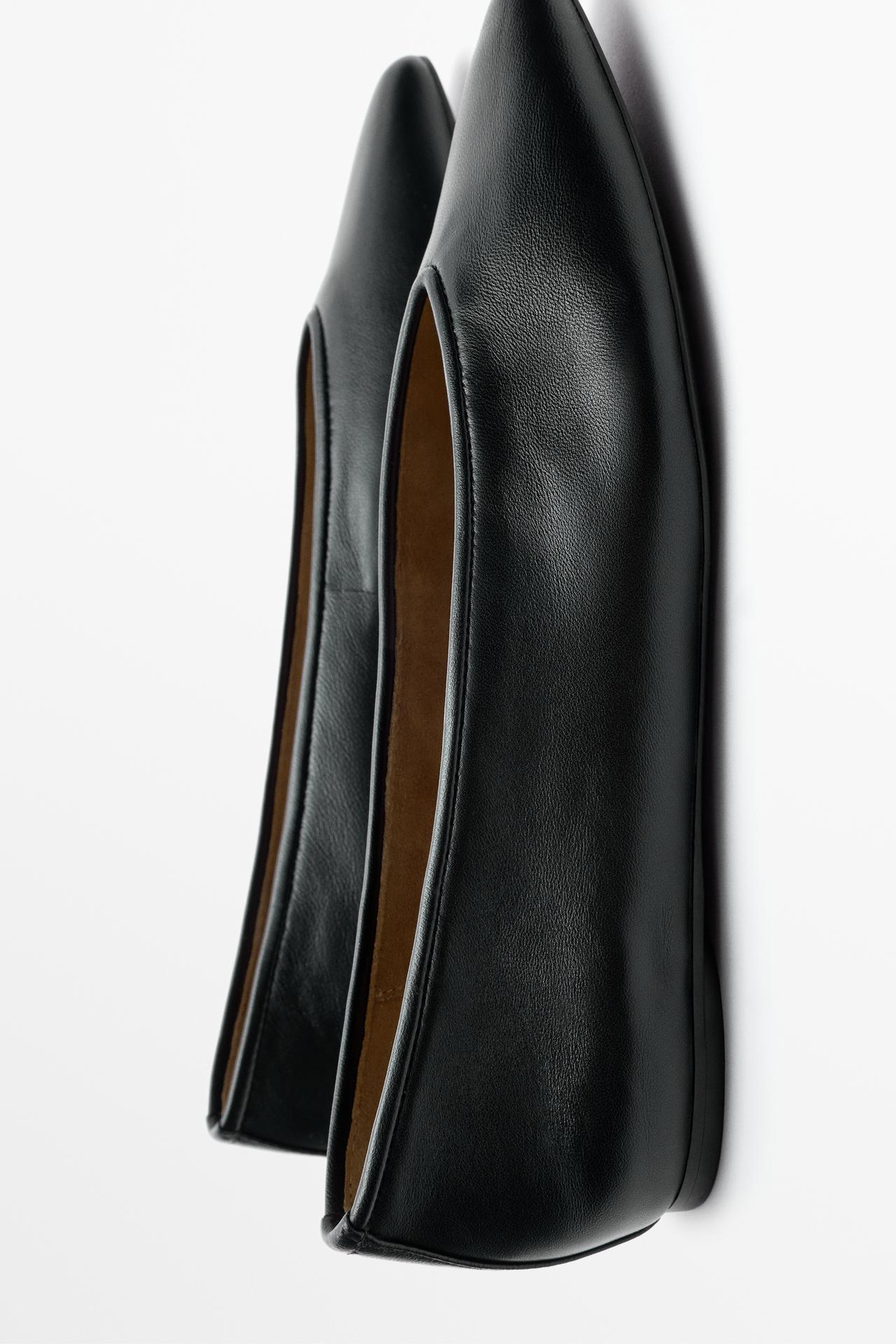 Soft leather pointed toe ballerina — BLACK
