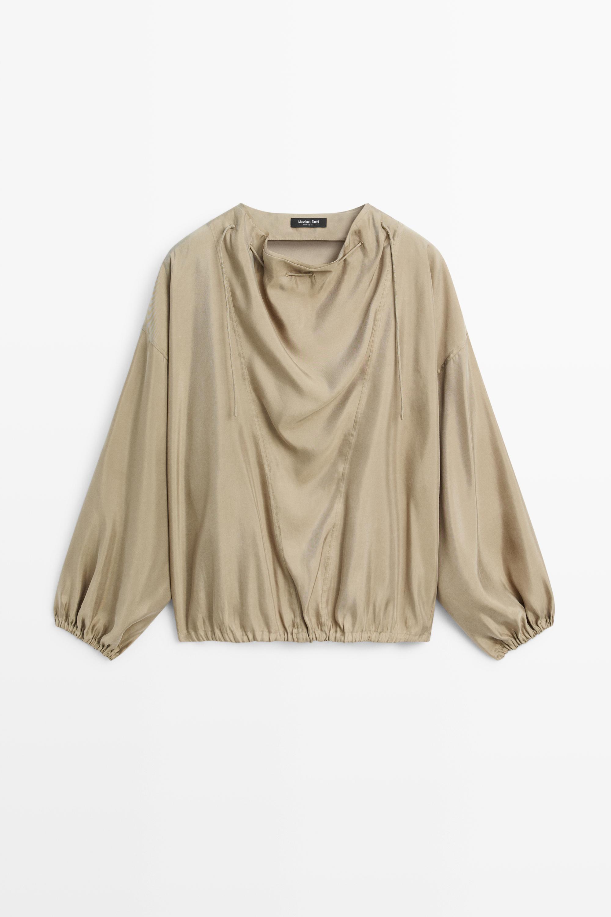 Flowing blouse with drawstring neck detail